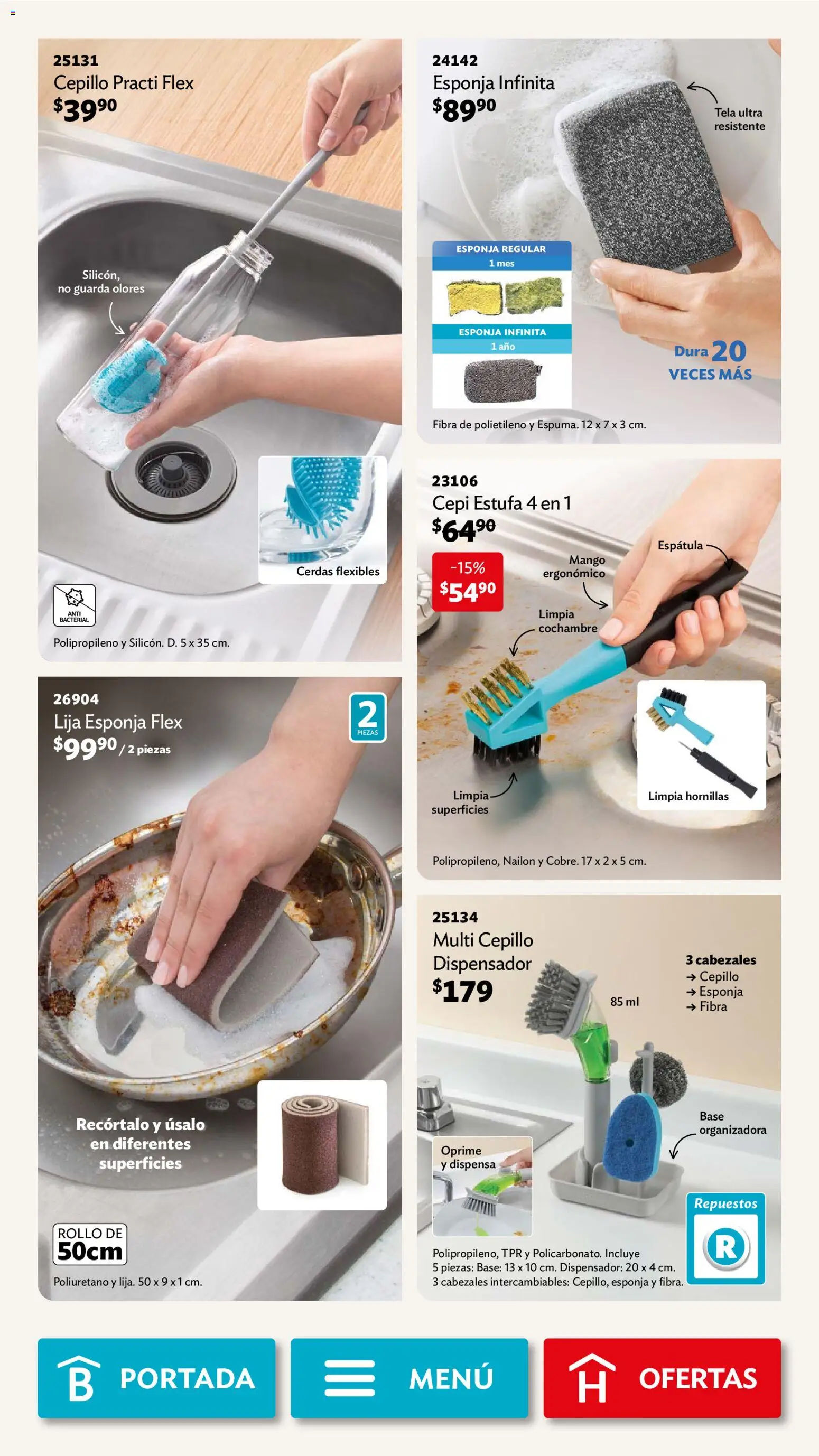 Nuevas ofertas de Betterware válidas en toda la República Mexicana desde el 02.02.2026. ¡Encuentra las mejores ofertas en Betterware campaña 2 2026! | Página: 109 | Productos: Espátula, Cepillo, Esponja, Lija