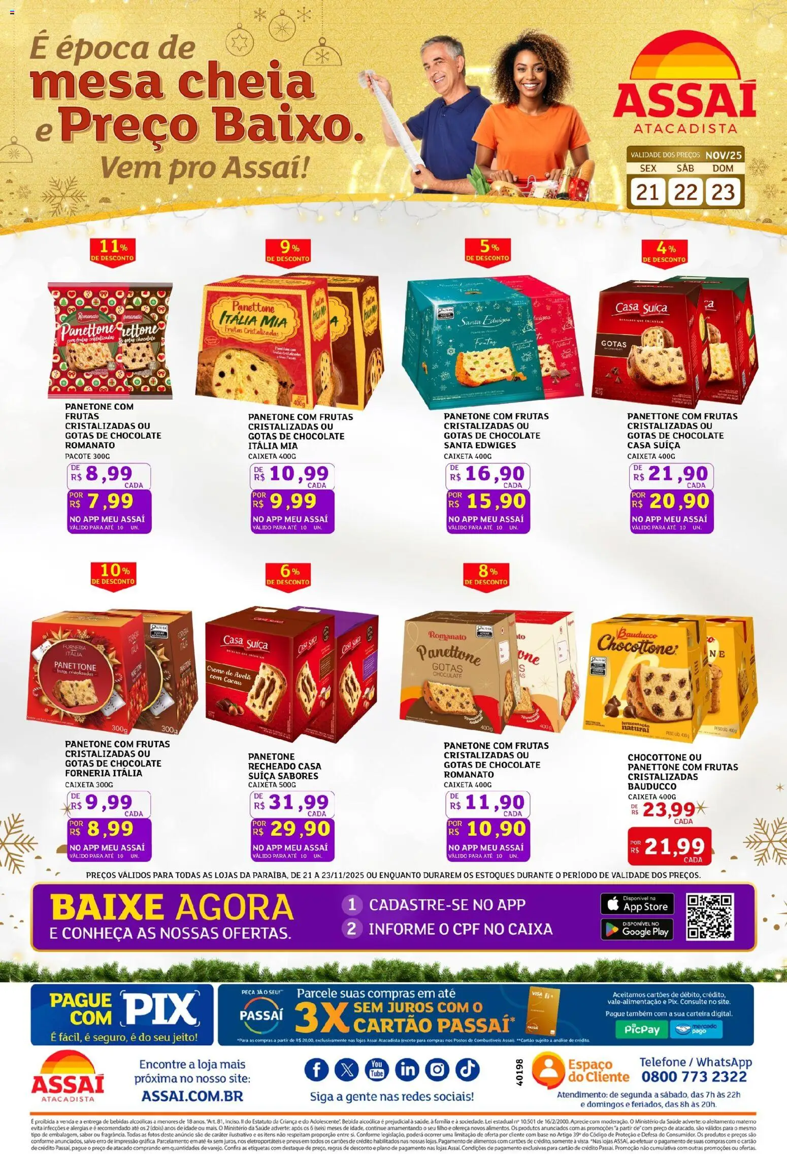 Assaí Atacadista Folheto - válido de 21.11.2025 | Página: 1 | Produtos: Panettone, Mesa, Carteira, Creme de avelã
