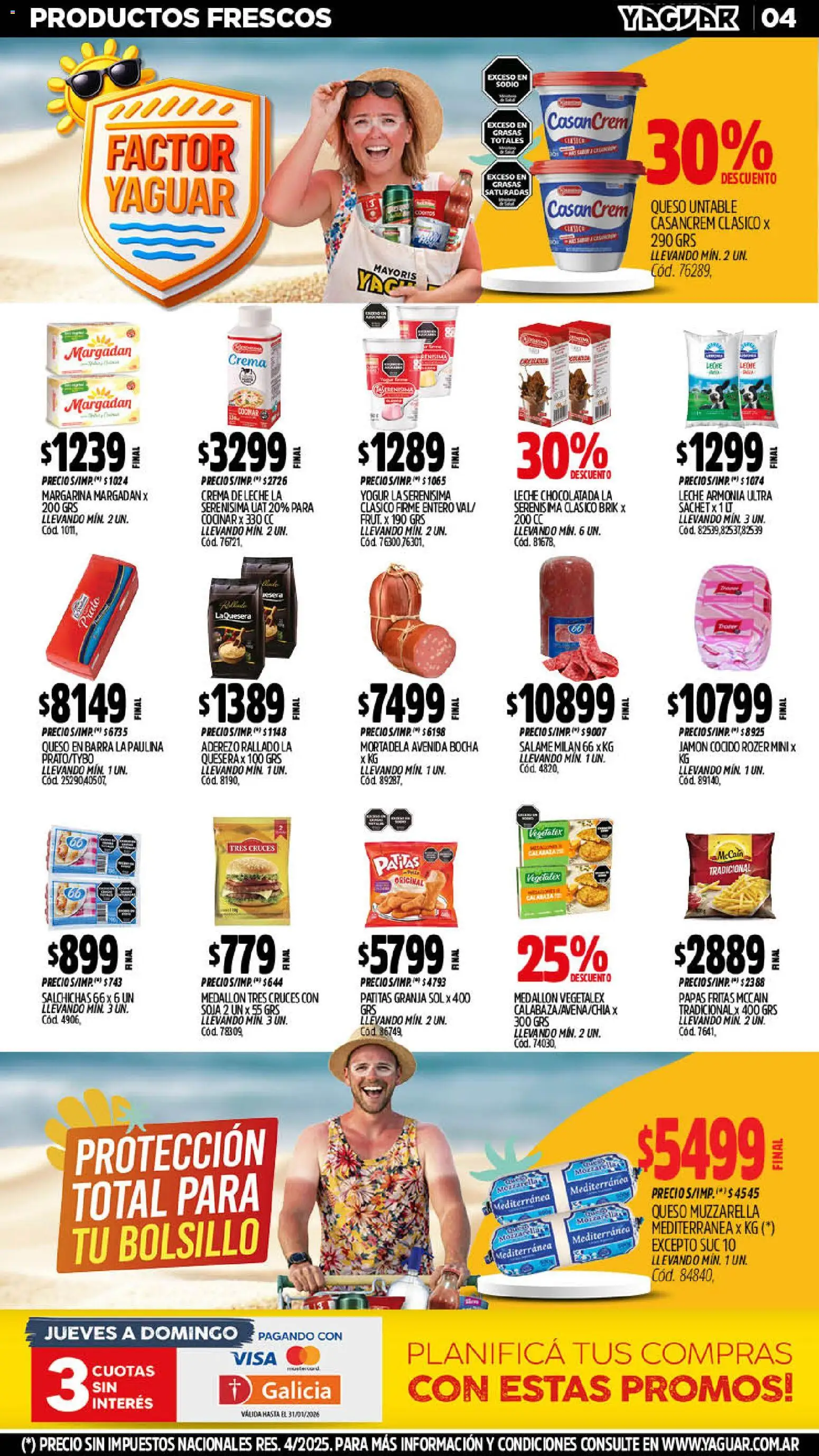 Yaguar - Oferta Semanal Mendoza │ válido desde el 19.01.2026 | Página: 4 | Productos: Mortadela, Queso, Chocolatada, Margarina