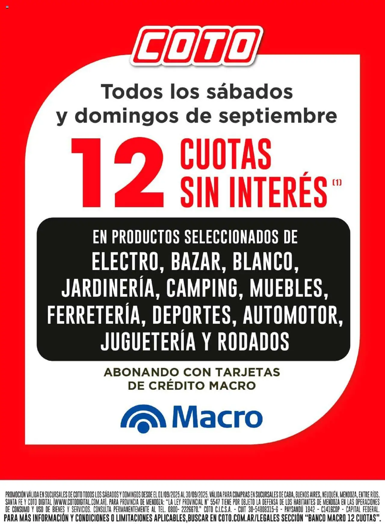 Coto - Banco Macro │ válido desde el 01.09.2025 | Página: 1 | Productos: Banco