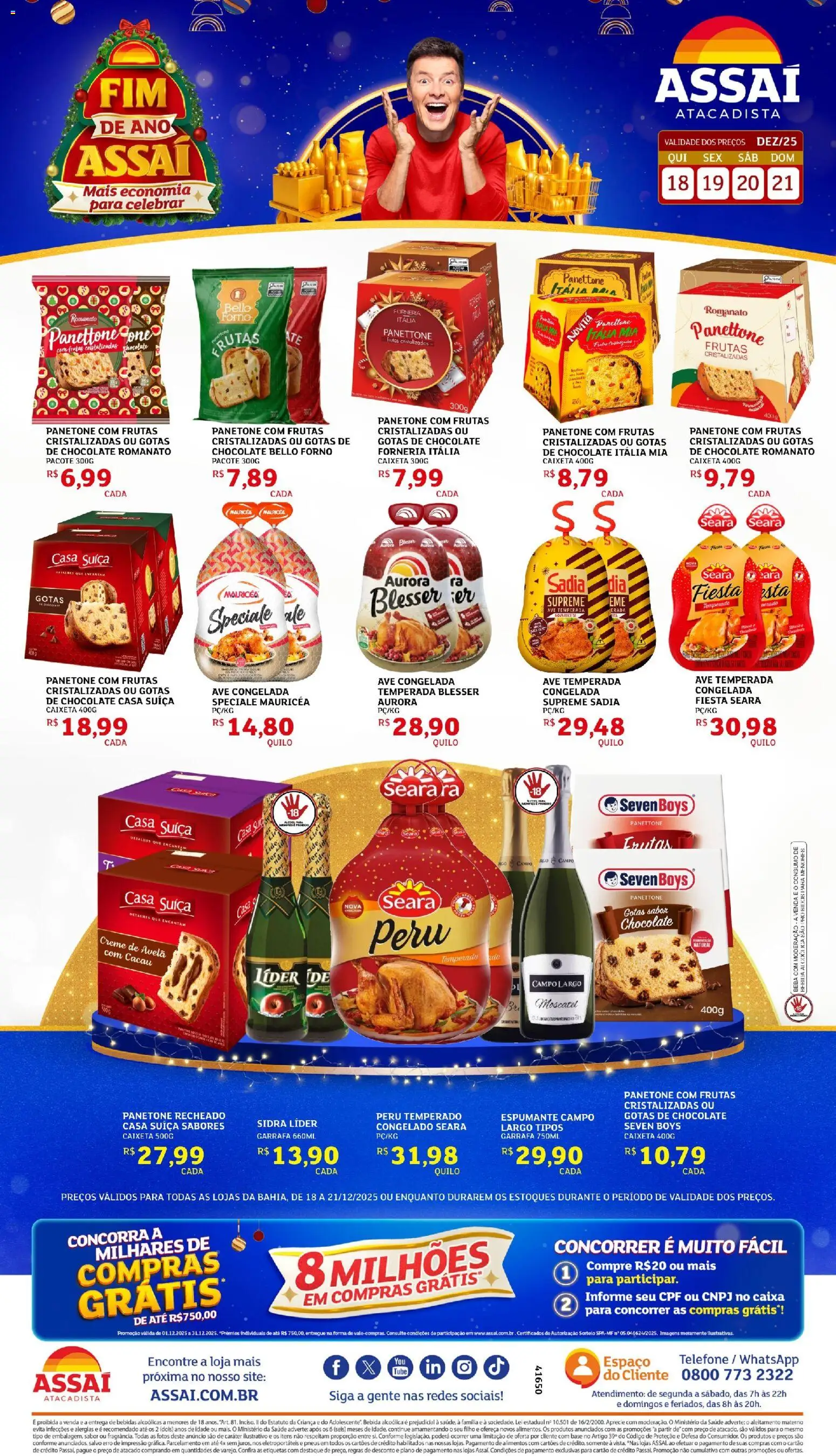 Assaí Atacadista Folheto - válido de 18.12.2025 | Página: 1 | Produtos: Panettone, Chocolate, Creme, Telefone