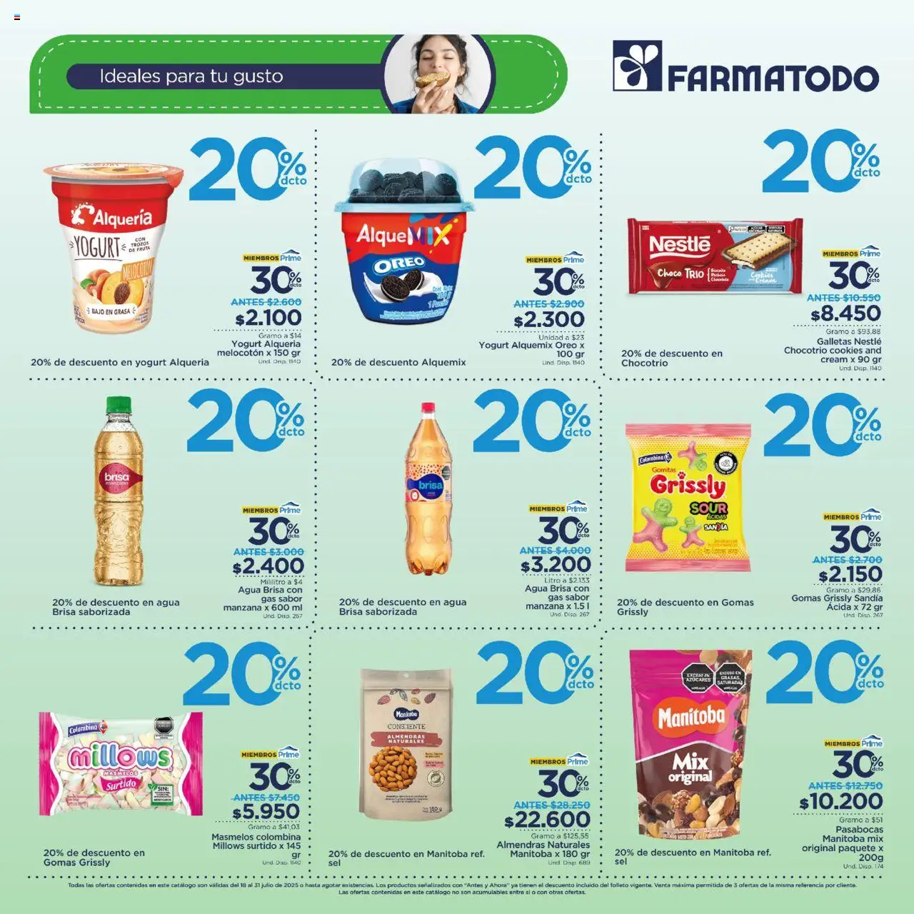 FarmaTodo revista - valida desde el 18.07.2025 | Página: 3 | Productos: Agua, Almendras, Gomas, Yogurt