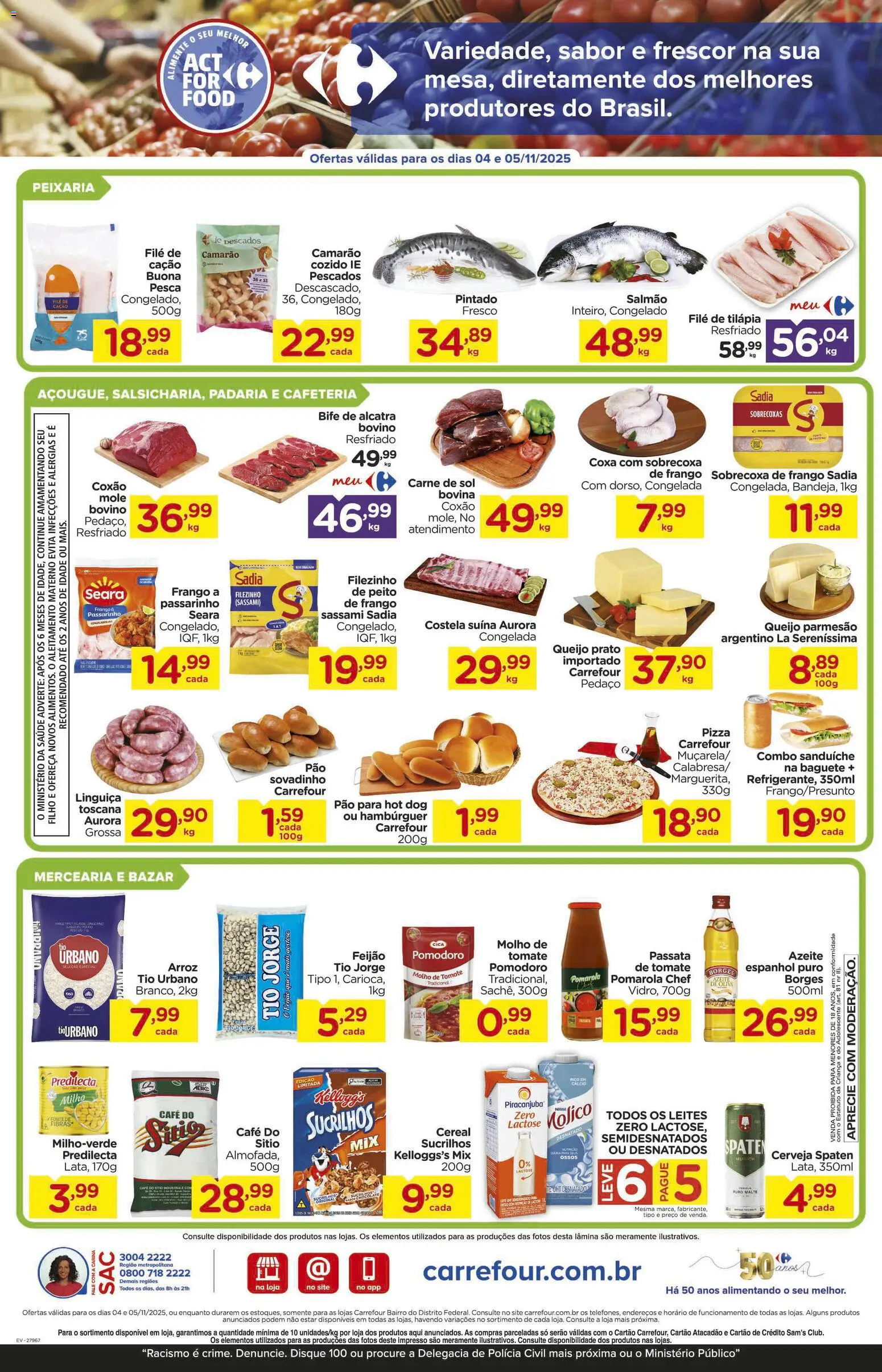 Carrefour Bairro Folheto - válido de 04.11.2025 | Página: 2 | Produtos: Feijão, Molho de tomate, Hambúrguer, Filé de tilápia