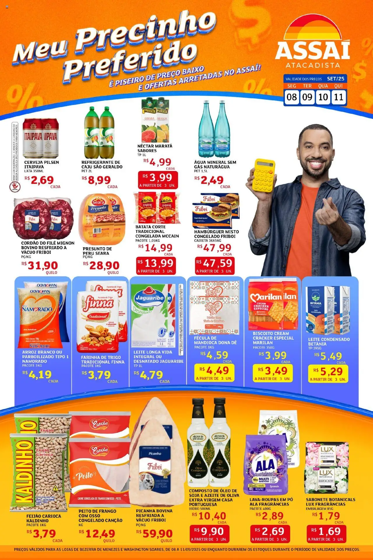 Assaí Atacadista Folheto - válido de 08.09.2025 | Página: 1 | Produtos: Feijão, Mandioca, Cerveja, Batata
