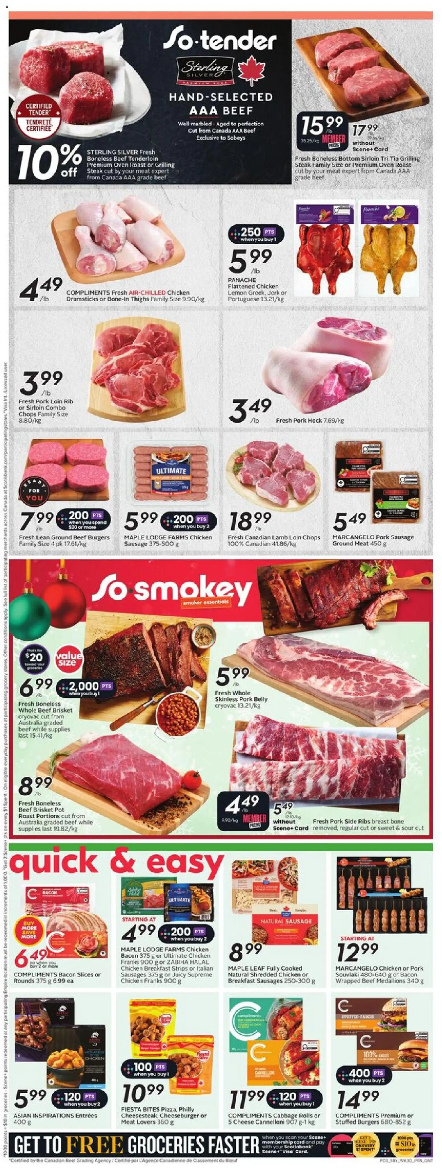Sobeys flyer valid from 20.11.2025 | Page: 6 | Products: Beef, Oven, Cheese, Pork