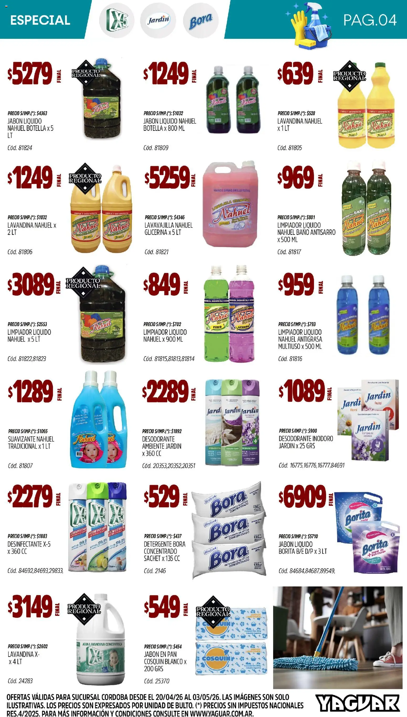 Yaguar - Especial Limpieza Córdoba │ válido desde el 20.04.2026 | Página: 4 | Productos: Desinfectante, Jabón, Detergente, Limpiador