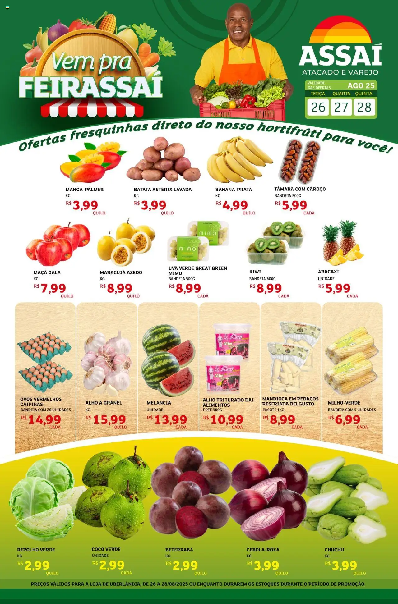 Assaí Atacadista Folheto - válido de 26.08.2025 | Página: 1 | Produtos: Chuchu, Beterraba, Mandioca, Ovos