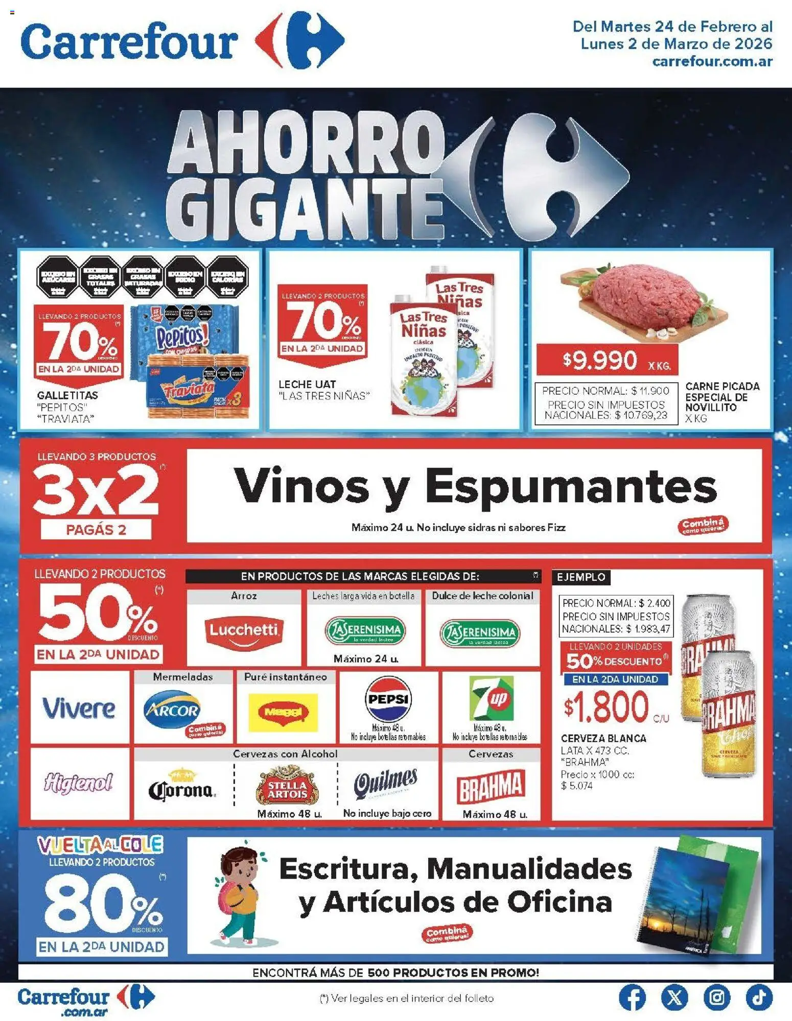 Carrefour ofertas │ válido desde el 24.02.2026 | Página: 2 | Productos: Galletitas, Leche, Cerveza, Arroz