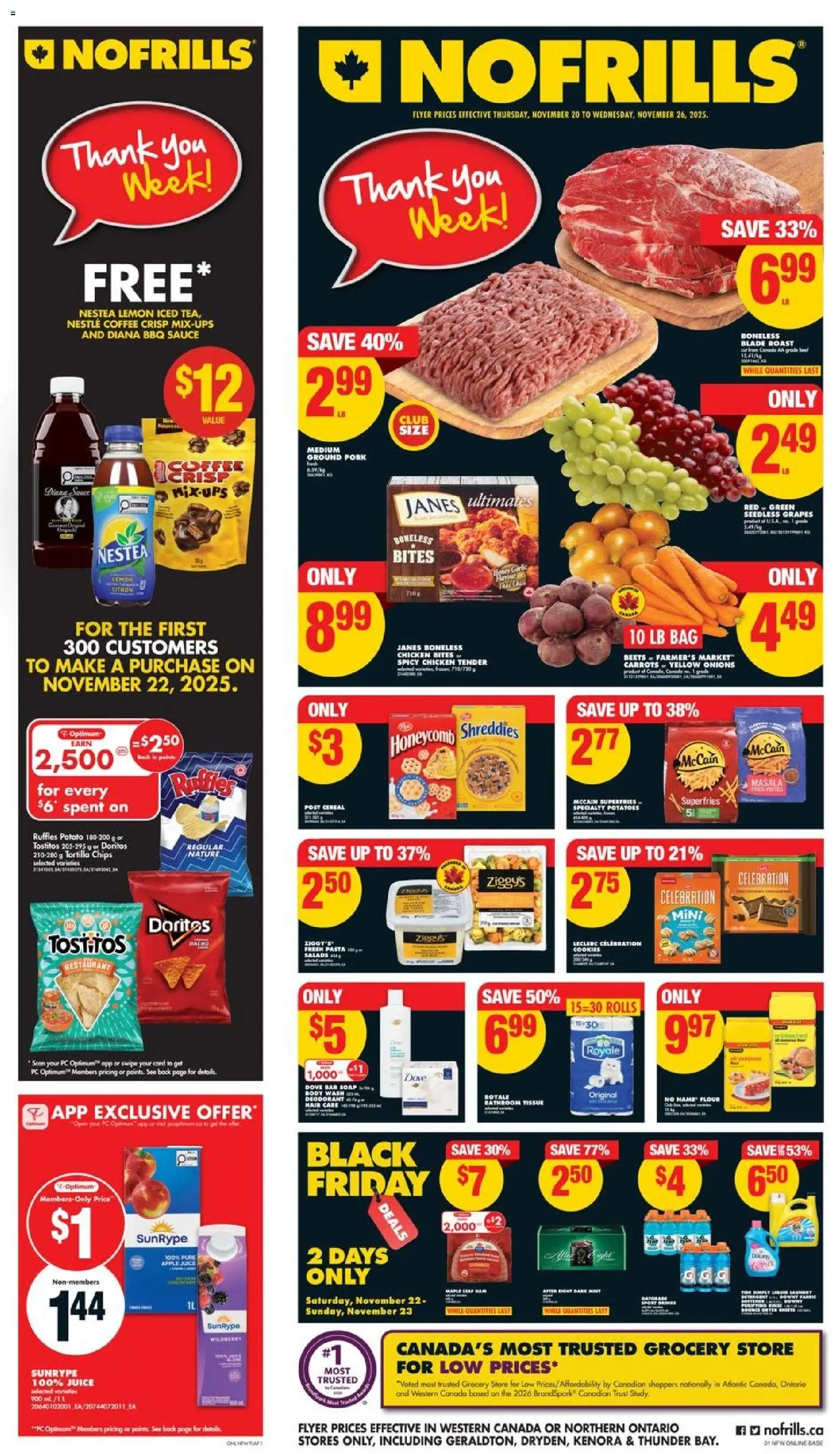 No Frills flyer valid from 20.11.2025 | Page: 1 | Products: Pasta, Potatoes, Detergent, Coffee