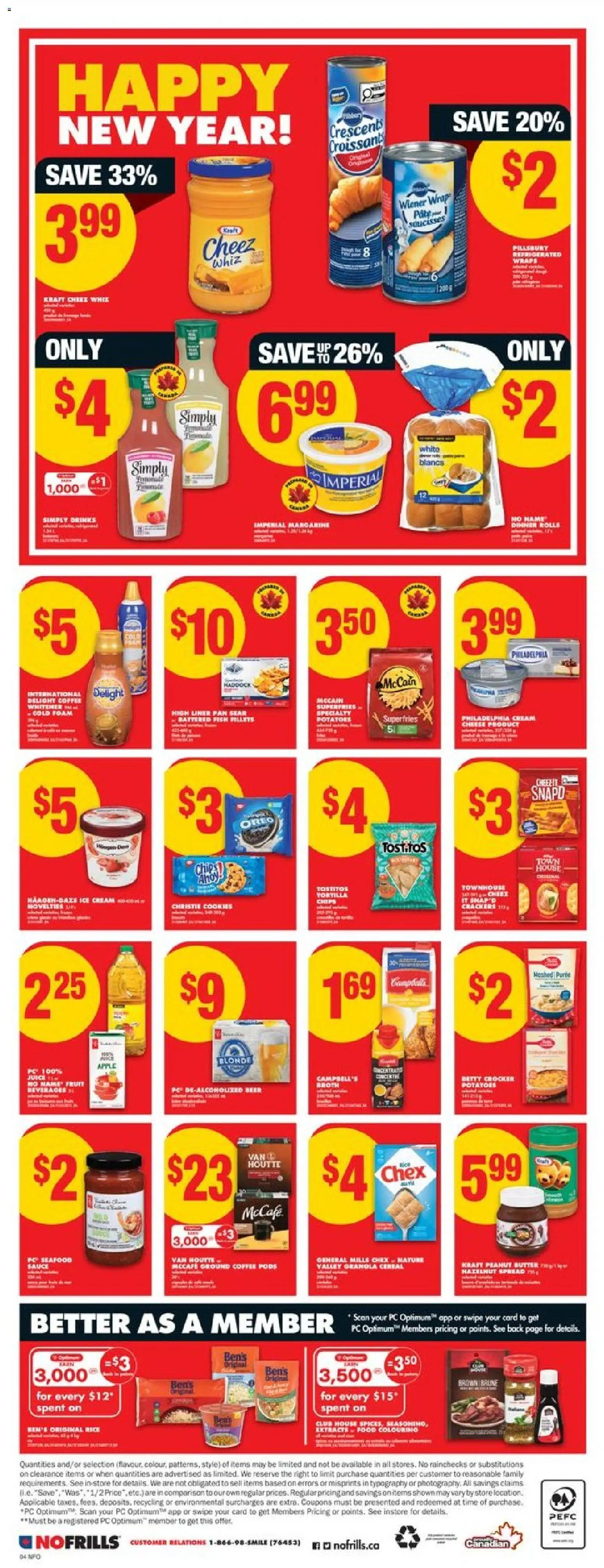 No Frills flyer valid from 25.12.2025 | Page: 4 | Products: Fish, Cookies, PC, Beer
