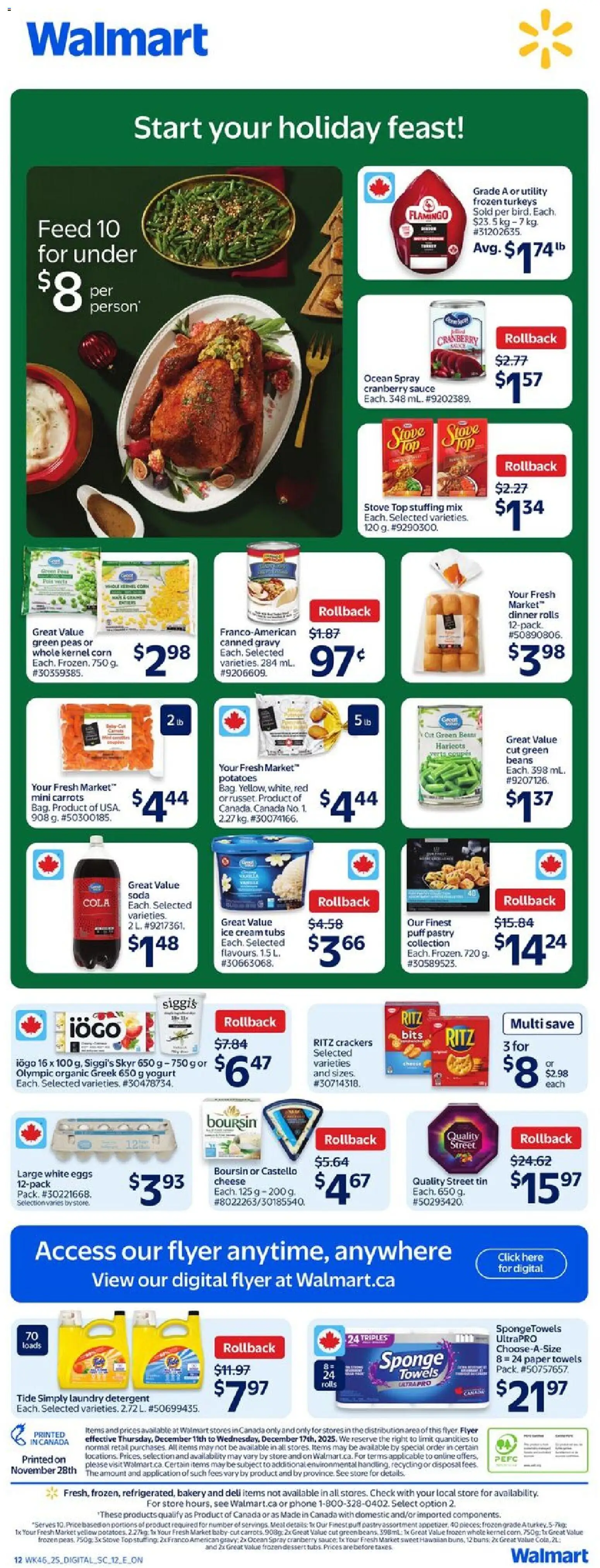 Walmart flyer valid from 11.12.2025 | Page: 4 | Products: Ice cream, Phone, Sponge, Eggs