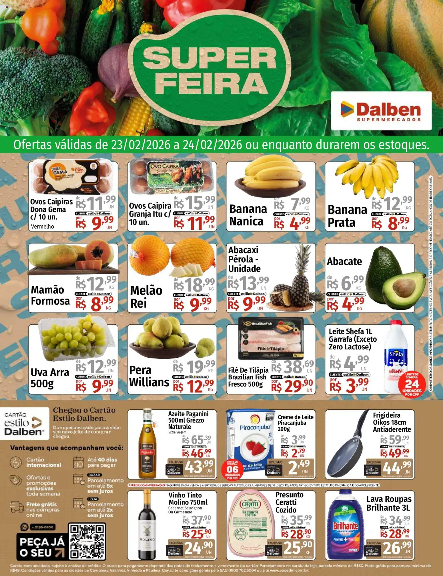 Supermercado Dalben Folheto - válido de 23.02.2026 | Página: 1 | Produtos: Pera, Frigideira, Leite, Roupas