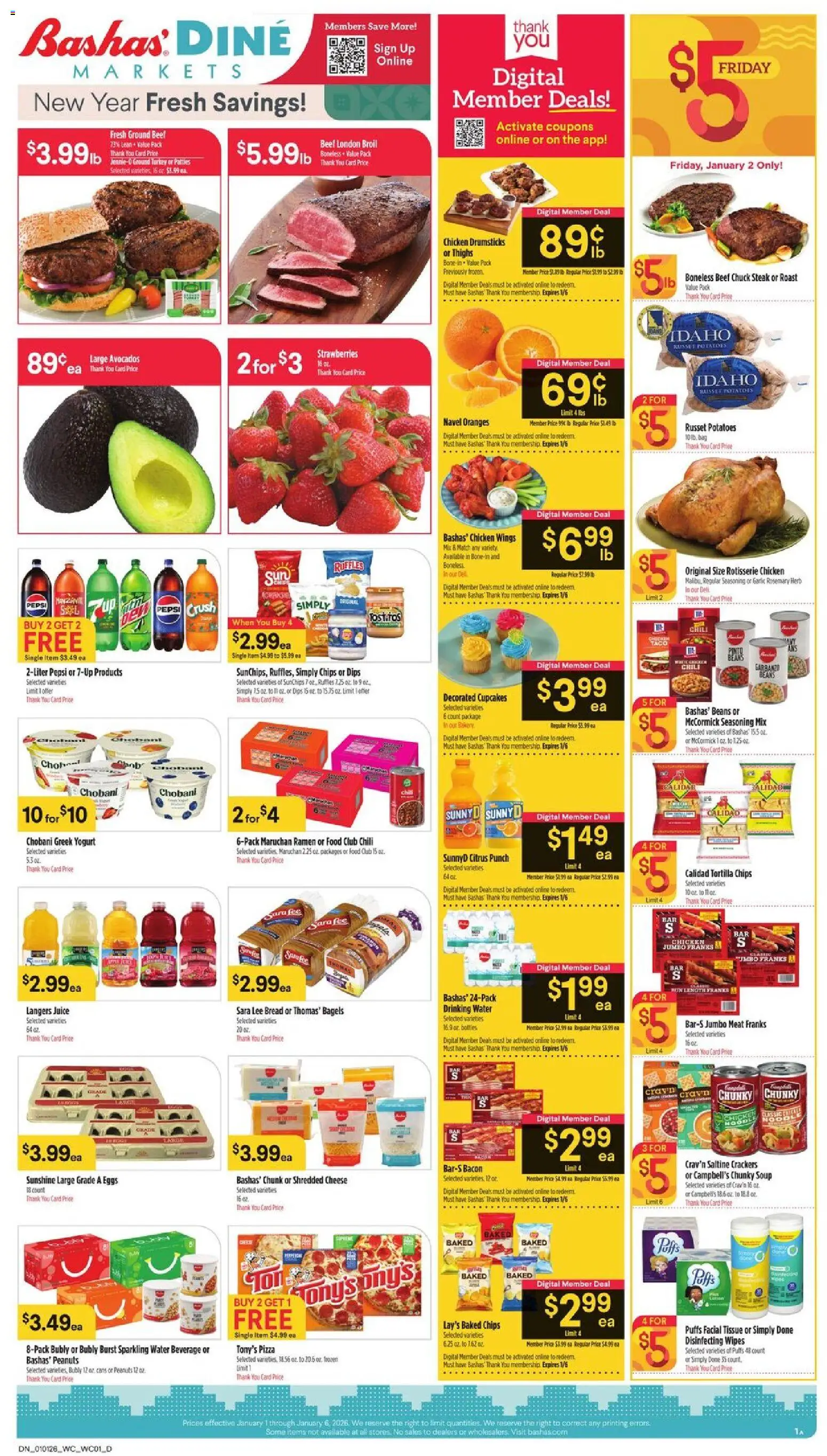 Basha's Dine - valid from 01.01.2026 | Page: 1 | Products: Yogurt, Beef, Strawberries, Bag