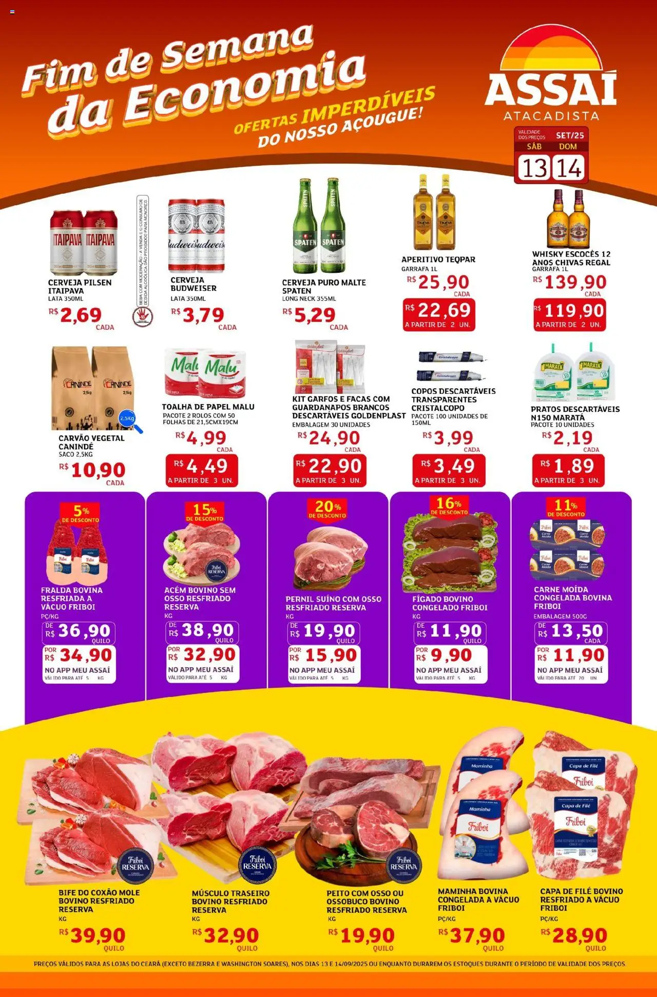 Assaí Atacadista Folheto - válido de 12.09.2025 | Página: 1 | Produtos: Carvão vegetal, Acém, Maminha, Garfos