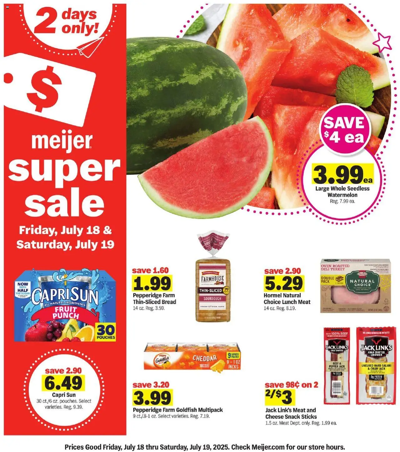 Meijer Ad - valid from 18.07.2025 | Page: 1 | Products: Cheese, Bread, Salami, Pepper