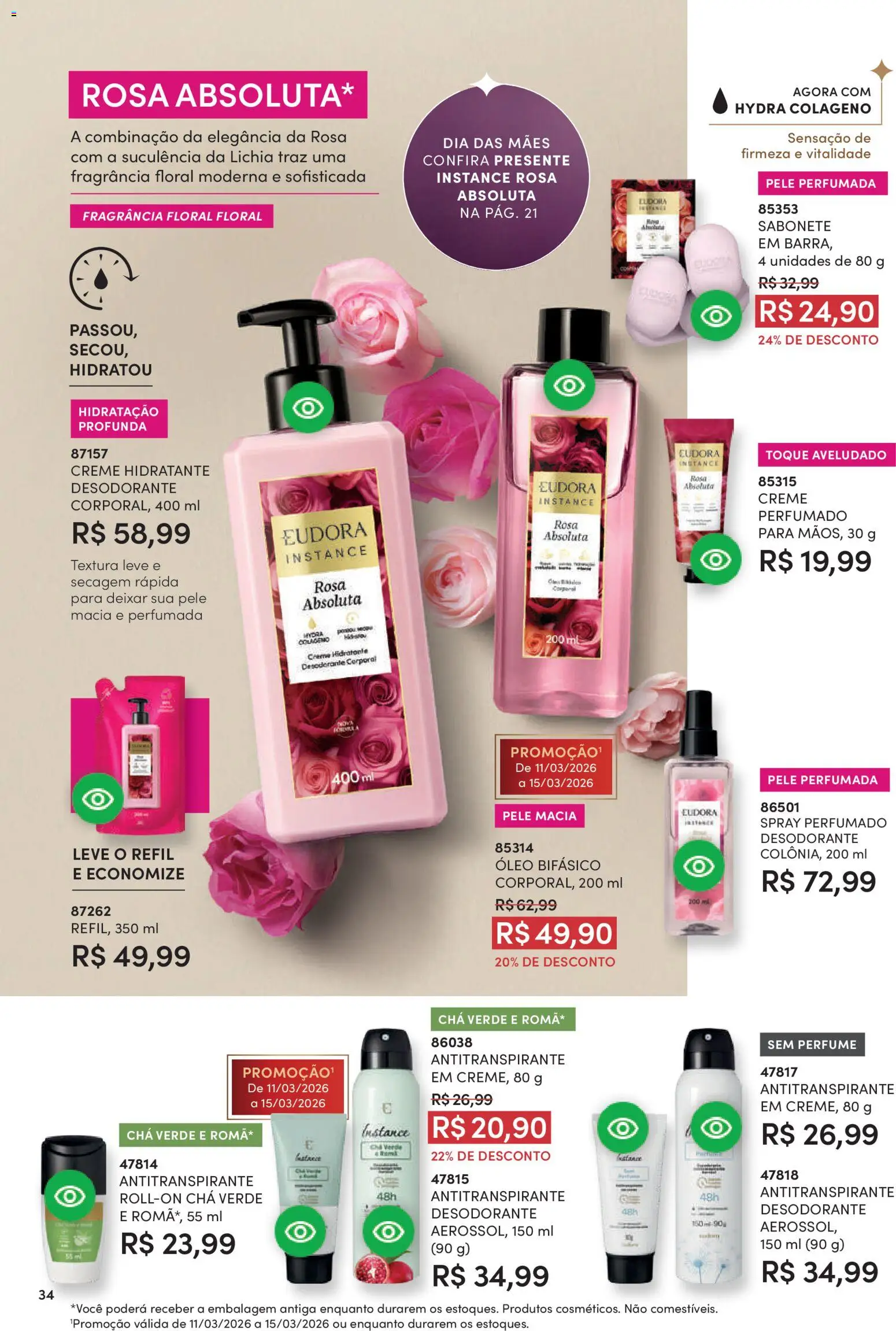 Eudora Folheto - válido de 11.03.2026 | Página: 42 | Produtos: Lichia, Óleo, Creme, Chá verde