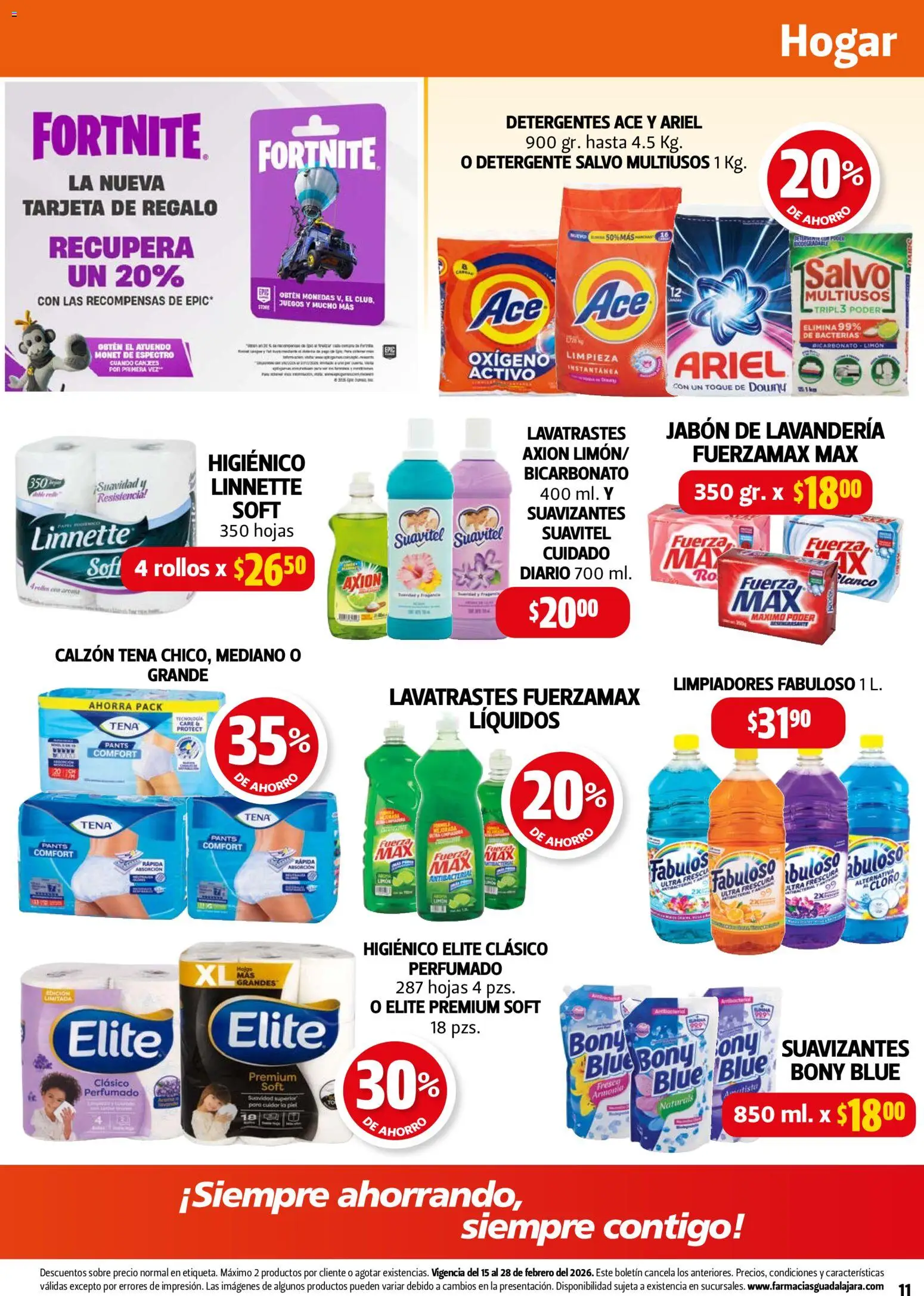 Nuevas ofertas de Farmacia Guadalajara válidas en toda la República Mexicana desde el 15.02.2026. ¡Encuentra las mejores ofertas en Farmacia Guadalajara catálogo! | Página: 11 | Productos: Detergente, Calzón, Limón, Pants