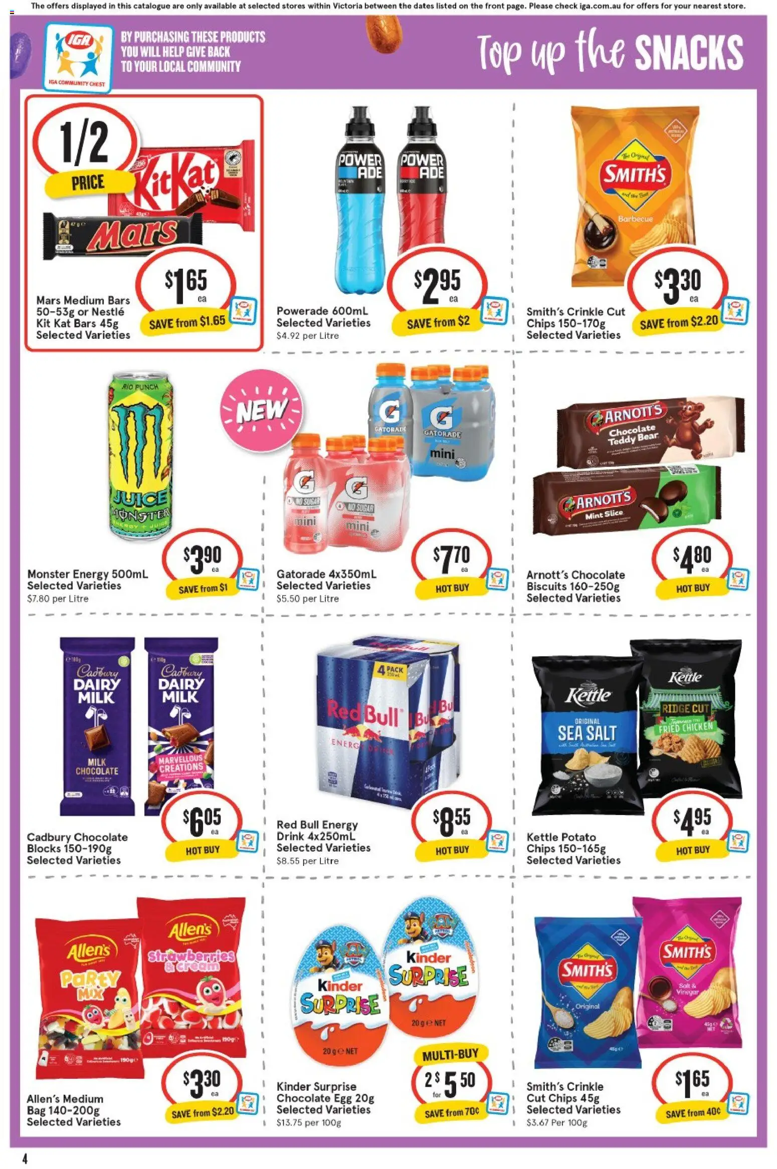 IGA catalogue - valid from 25.03.2026 | Page: 4 | Products: Milk, Juice, Biscuits, Sugar