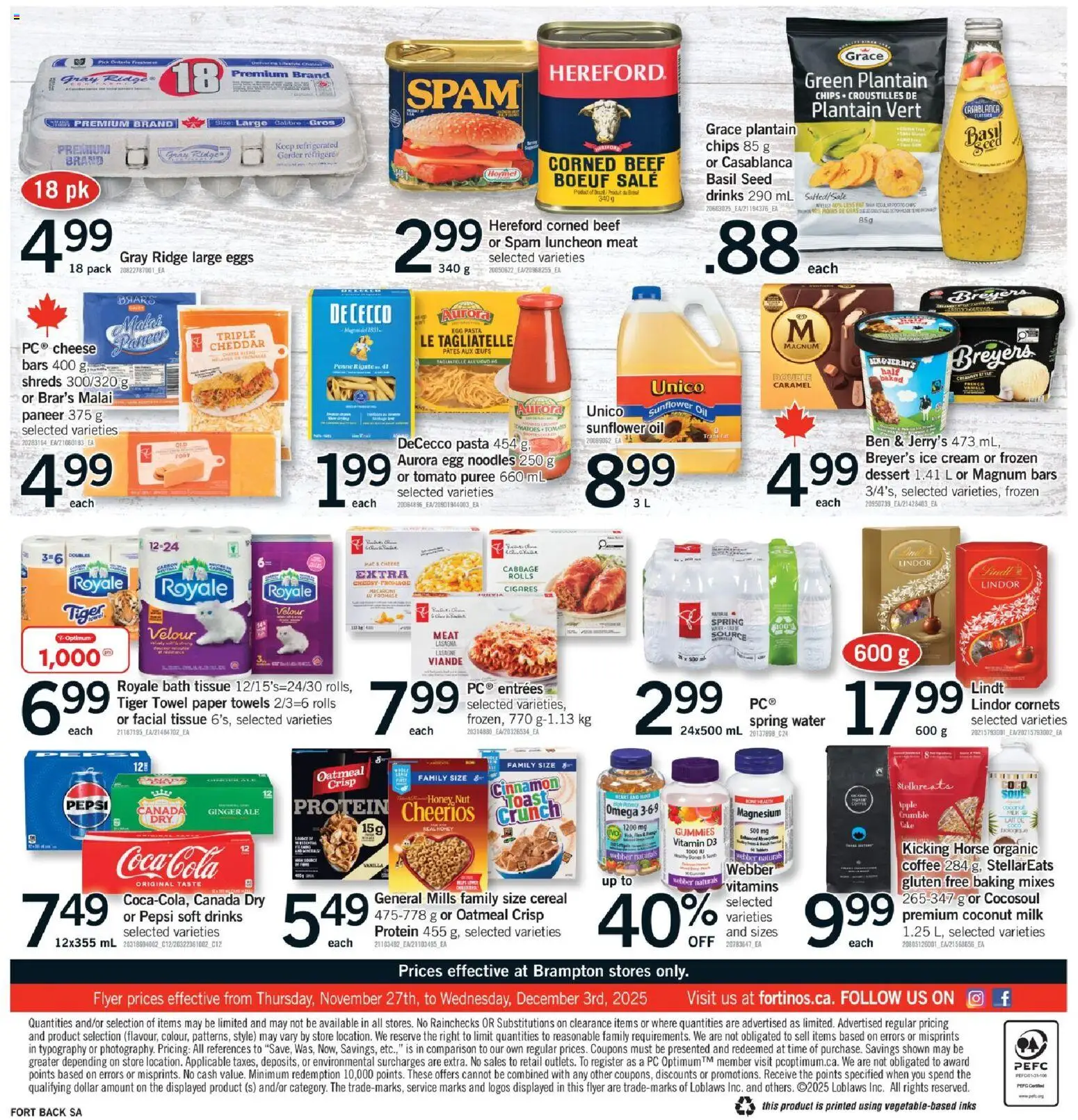 Fortinos flyer valid from 27.11.2025 | Page: 2 | Products: Beef, Pasta, Milk, Eggs