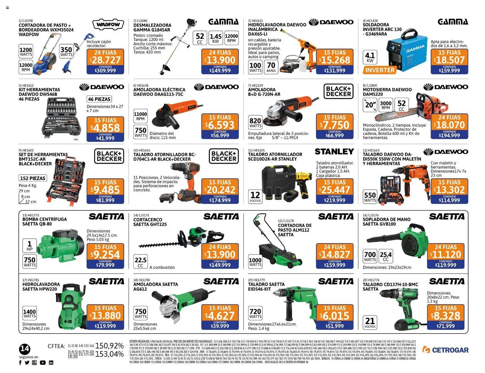 Cetrogar catálogo │ válido desde el 01.04.2026 | Página: 14 | Productos: Motosierra, Disco, Caja, Maletin