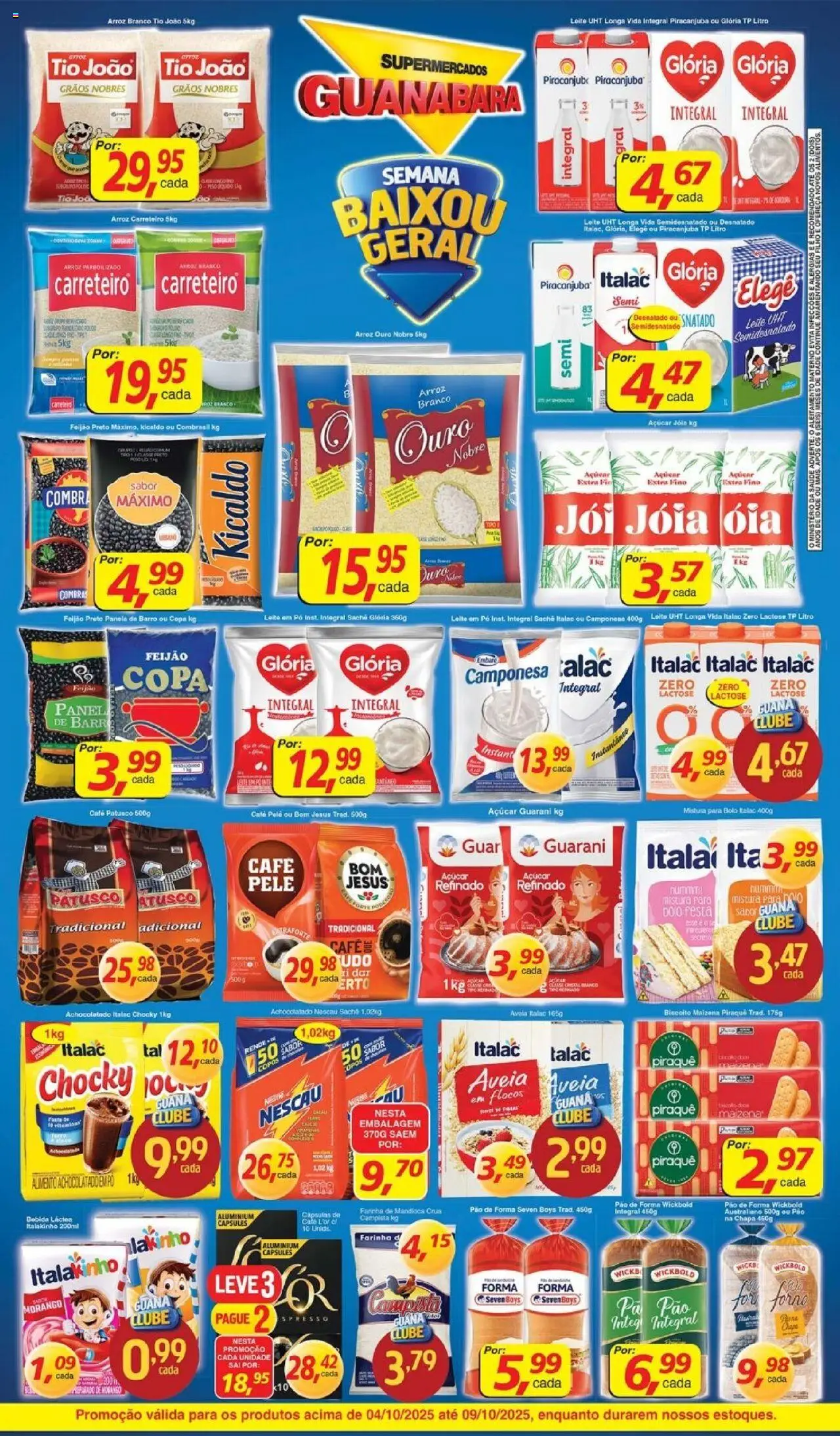 Supermercados Guanabara Folheto - válido de 04.10.2025 | Página: 2 | Produtos: Mandioca, Panela, Pão de forma, Mistura para bolo