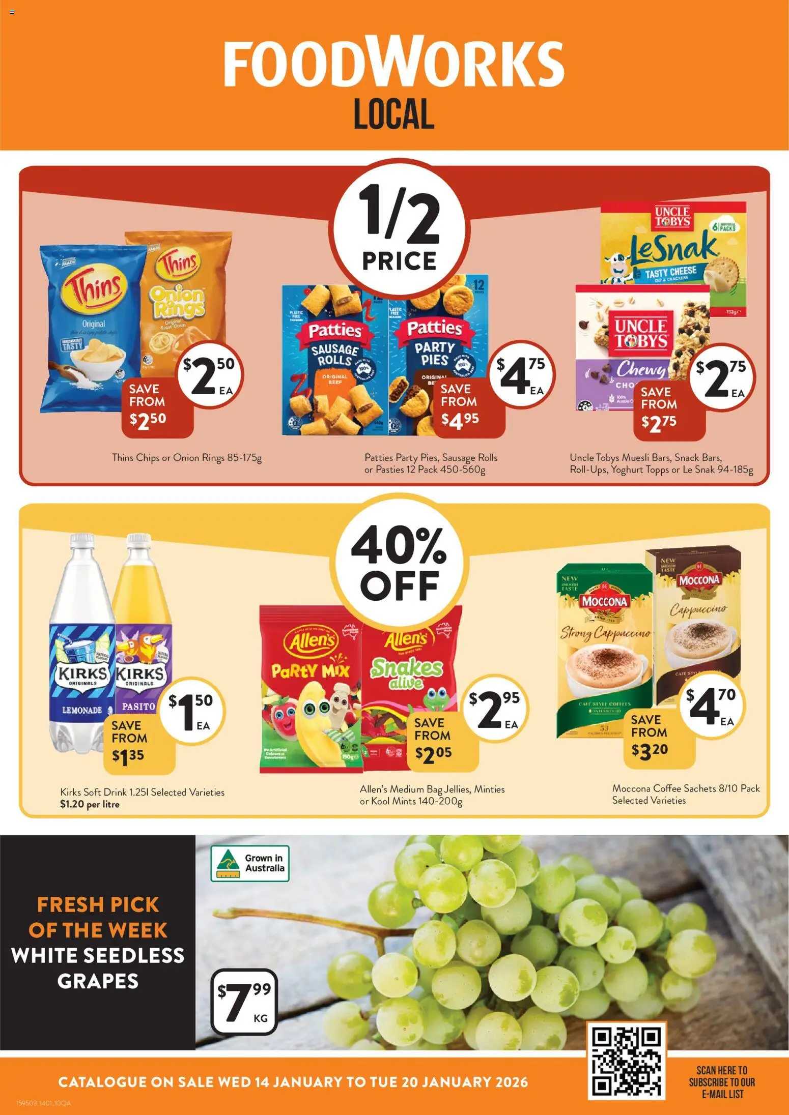 Foodworks catalogue - valid from 14.01.2026 | Page: 1 | Products: Cheese, Beef, Chips, Moccona