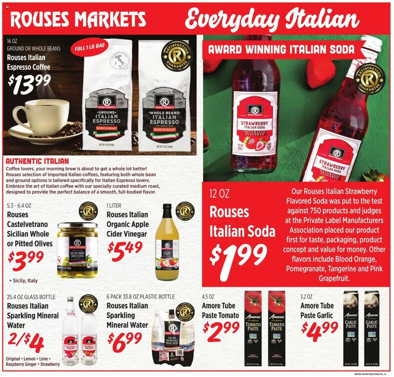 Rouses Italian Ad - valid from 01.10.2025 | Page: 8 | Products: Vinegar, Garlic, Raspberry, Bag