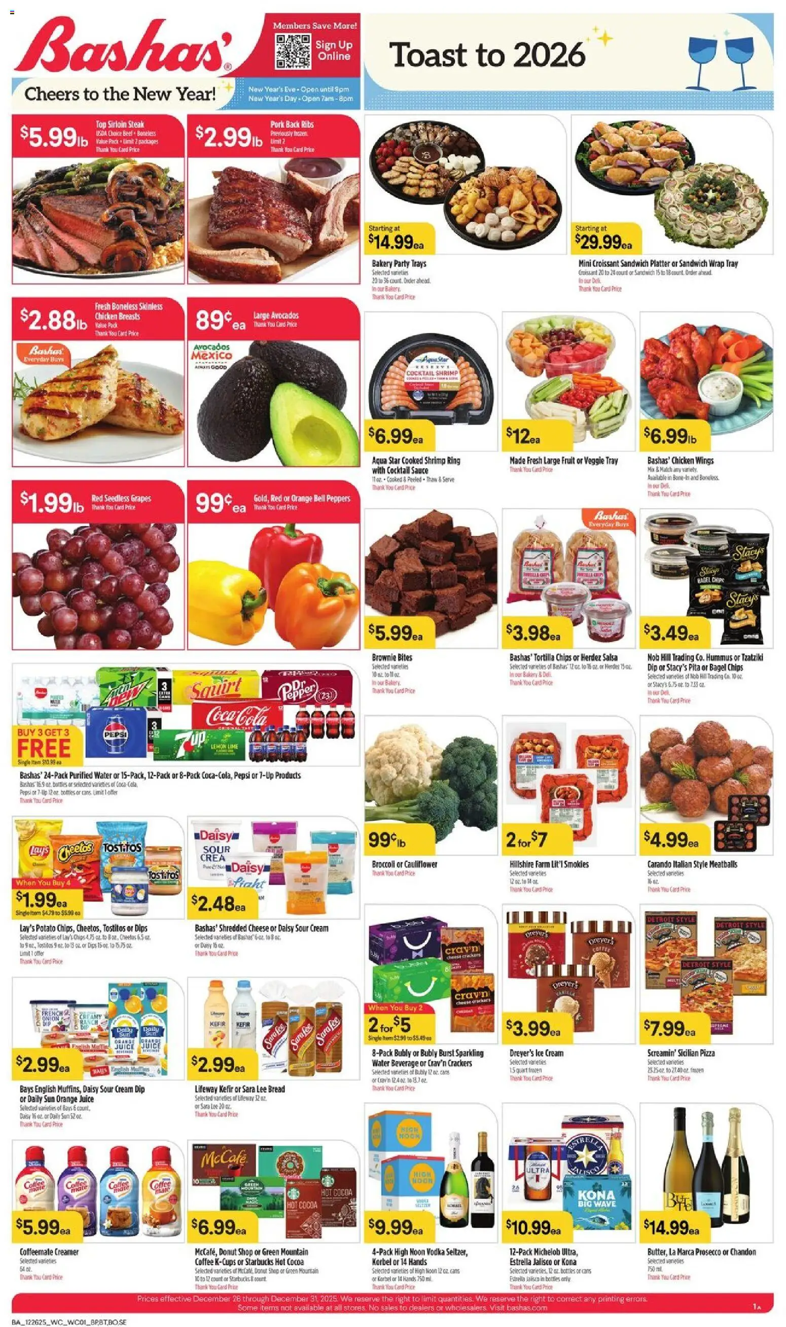 Basha's Weekly Ad - valid from 26.12.2025 | Page: 1 | Products: Milk, Pizza, Water, Vegetables