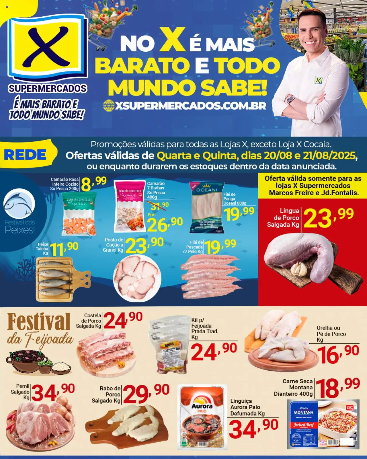 X Supermercados Folheto - válido de 20.08.2025 | Página: 4 | Produtos: Linguiça, Costela de porco, Camarão, Carne