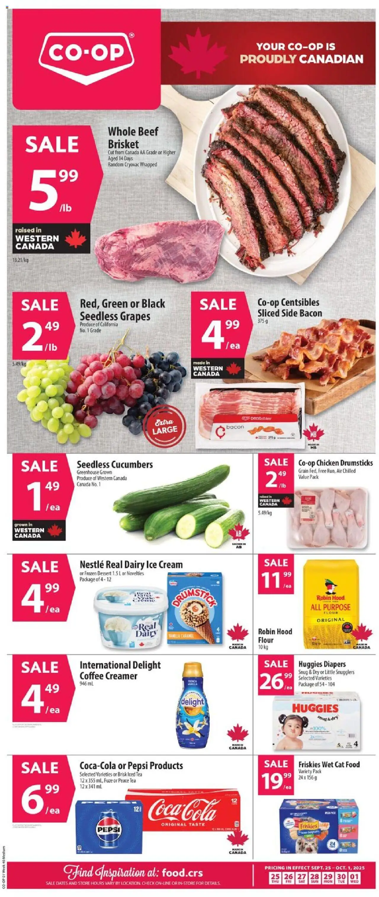 Co-op Food flyer valid from 25.09.2025 | Page: 1 | Products: Beef, Cream, Cucumbers, Coffee