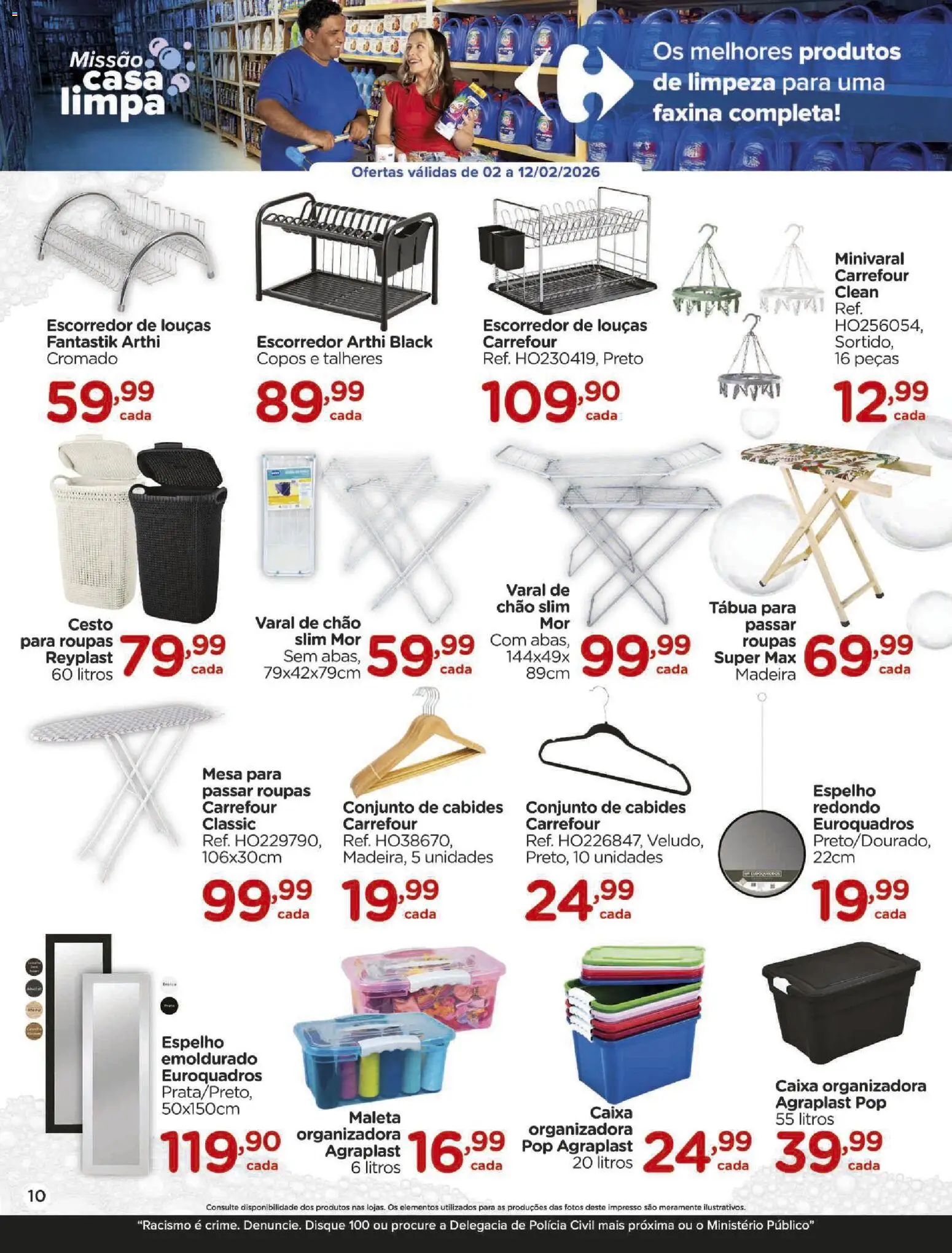 Carrefour Folheto - válido de 02.02.2026 | Página: 10 | Produtos: Mesa, Caixa, Varal de chão, Copos