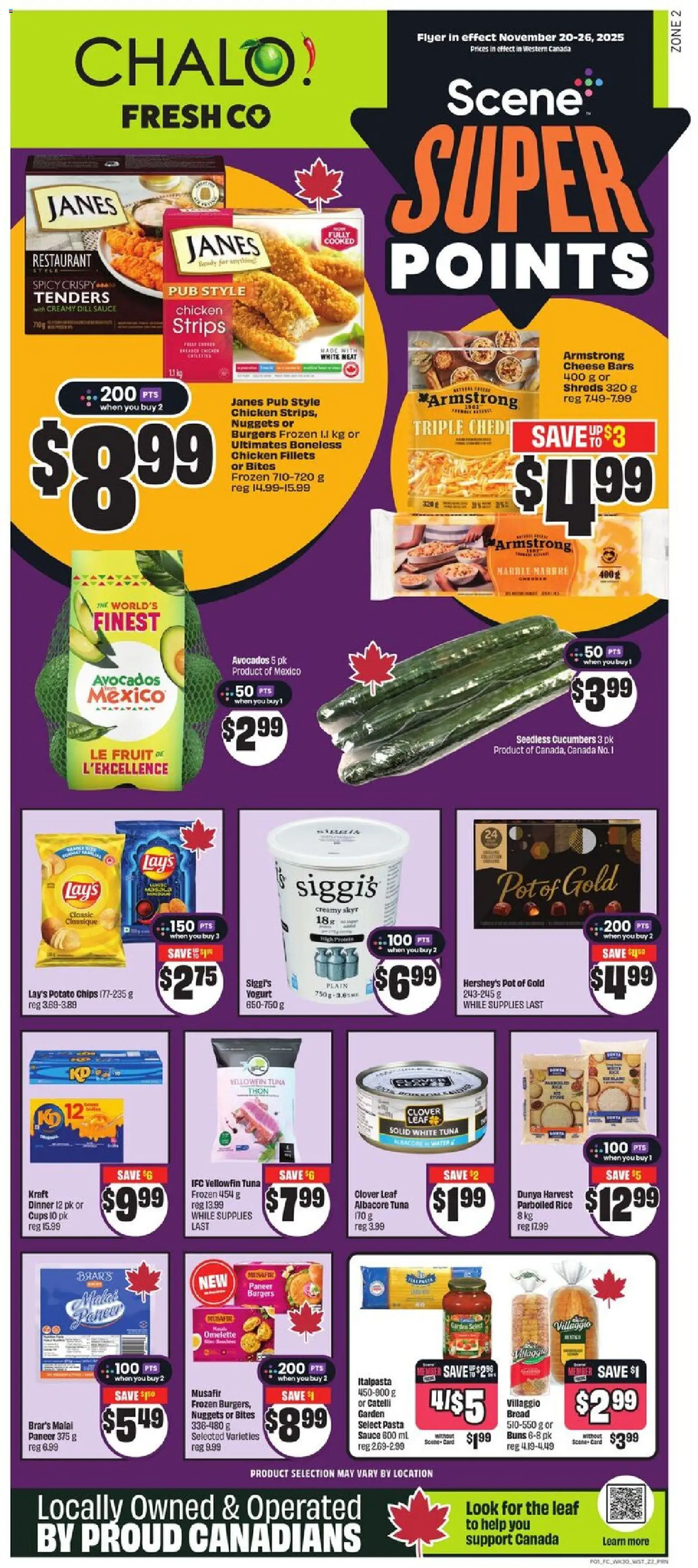 FreshCo flyer valid from 20.11.2025 | Page: 1 | Products: Rice, Chips, Bread, Chicken