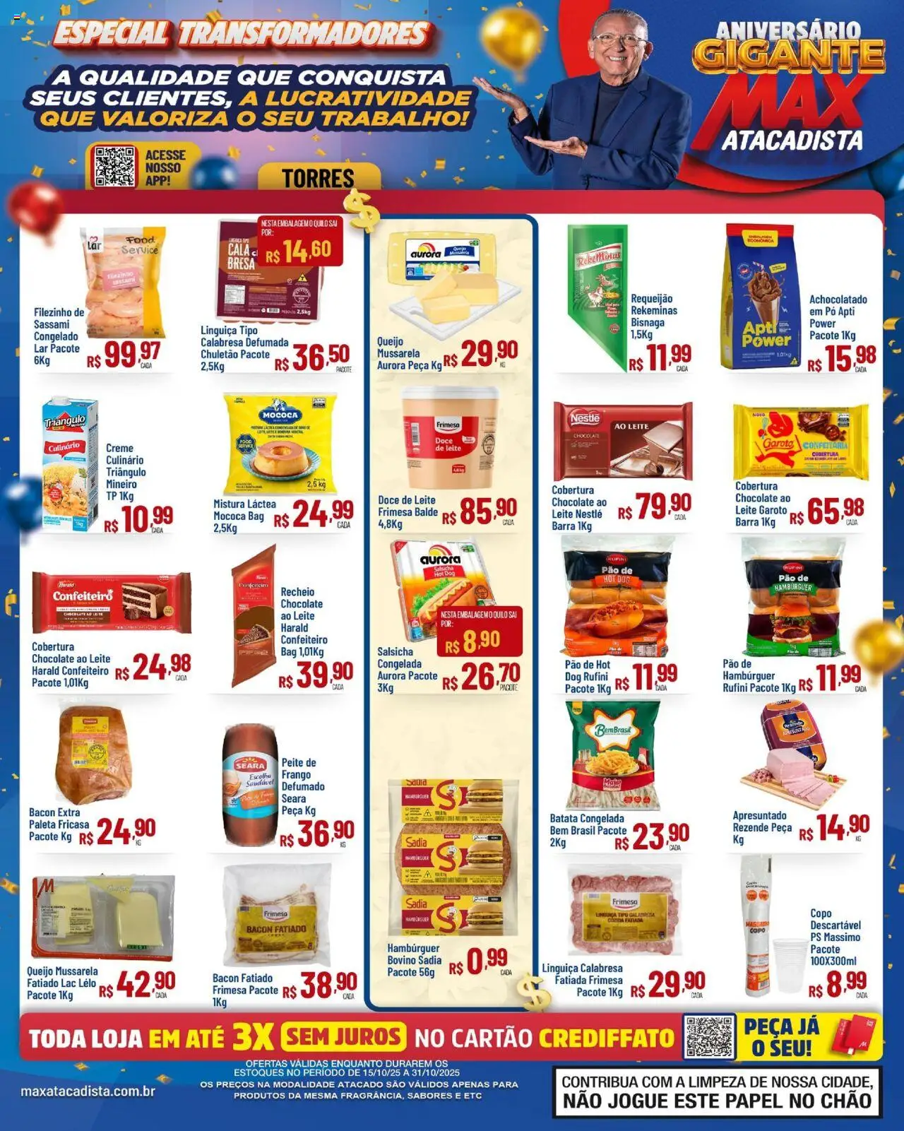 Max Atacadista Folheto - válido de 16.10.2025 | Página: 1 | Produtos: Linguiça, Pão, Batata, Requeijão
