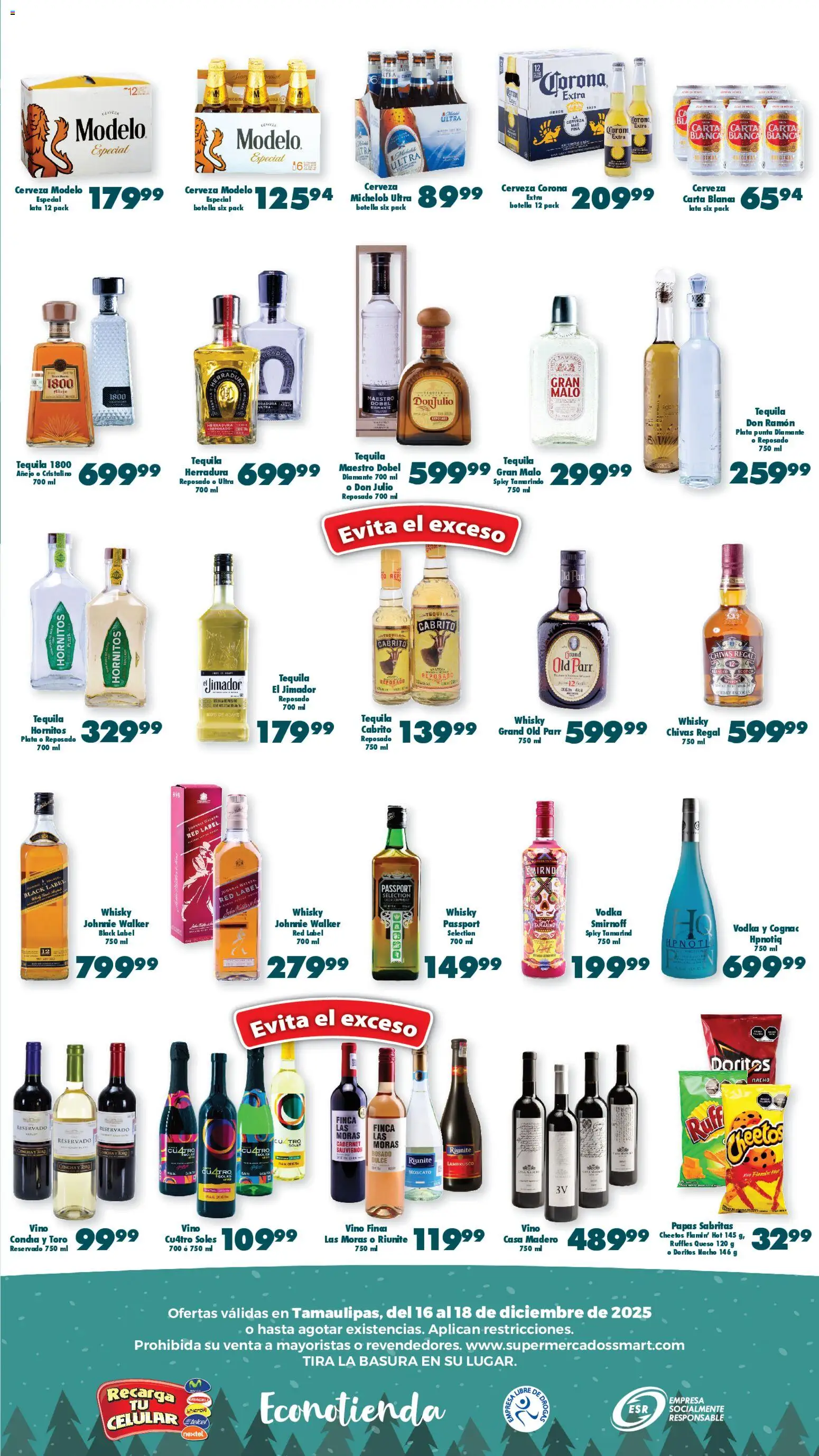 Nuevas ofertas de S-Mart válidas en toda la República Mexicana desde el 16.12.2025. ¡Encuentra las mejores ofertas en S-Mart folleto Ofertas de Feria Matamoros! | Página: 3 | Productos: Queso, Tequila, Botella, Vino