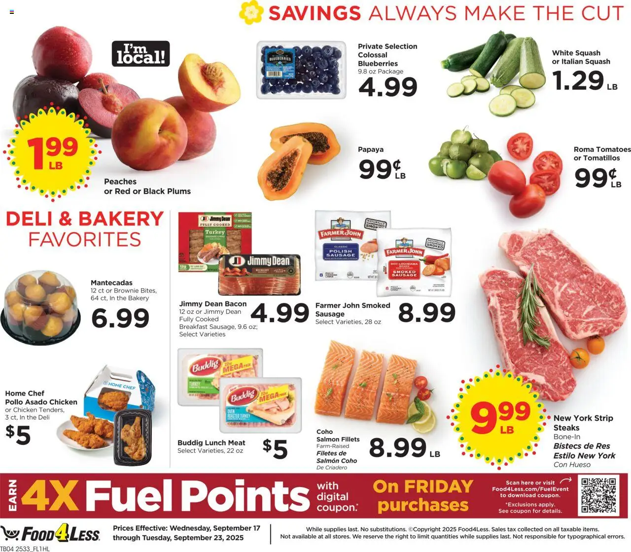 Food 4 Less Weekly Ad - valid from 17.09.2025 | Page: 5 | Products: Tomatoes, Sausage, Blueberries, Oven