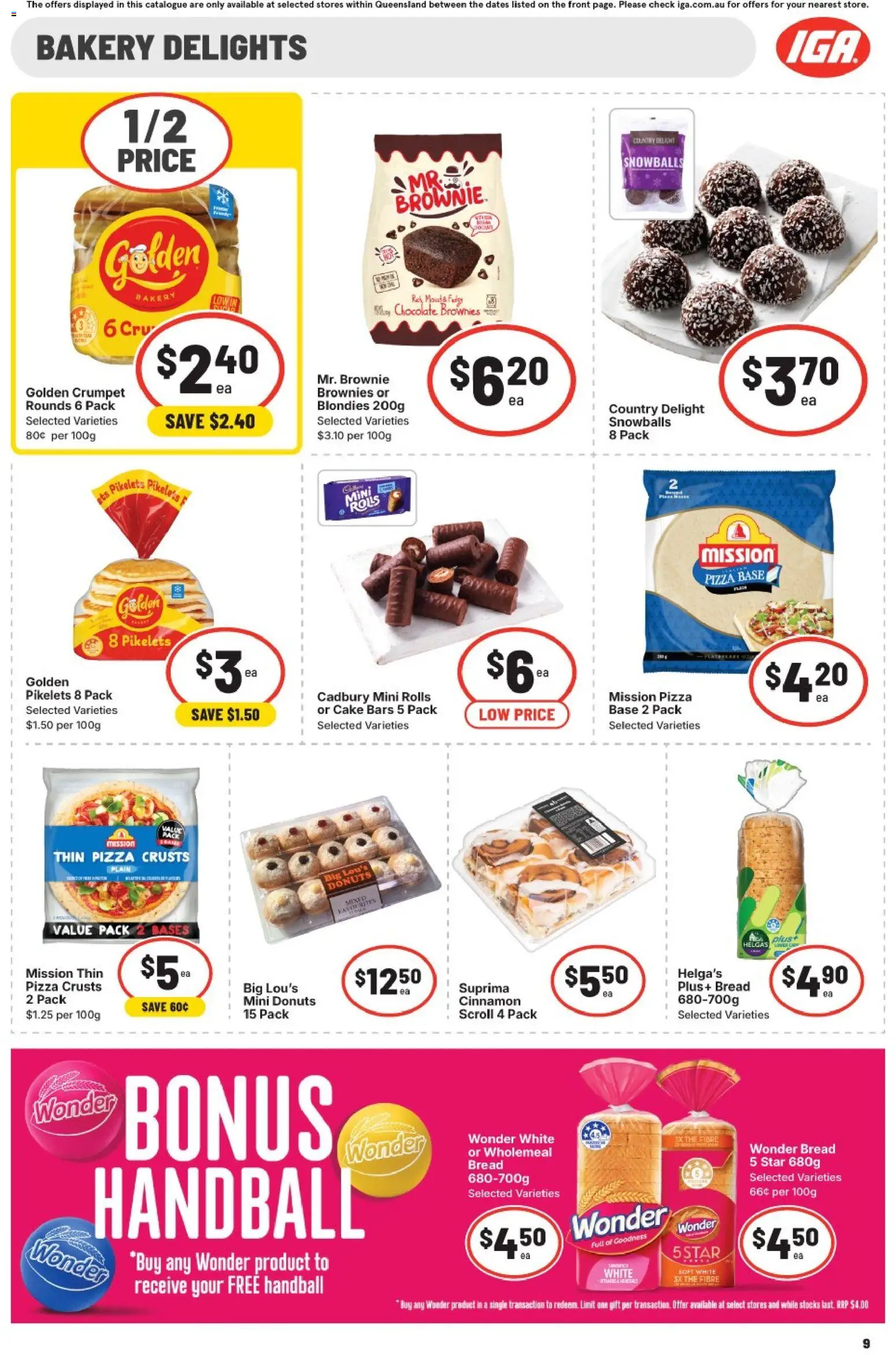 IGA catalogue - valid from 28.01.2026 | Page: 9 | Products: Donuts, Bread, Chocolate, Pizza