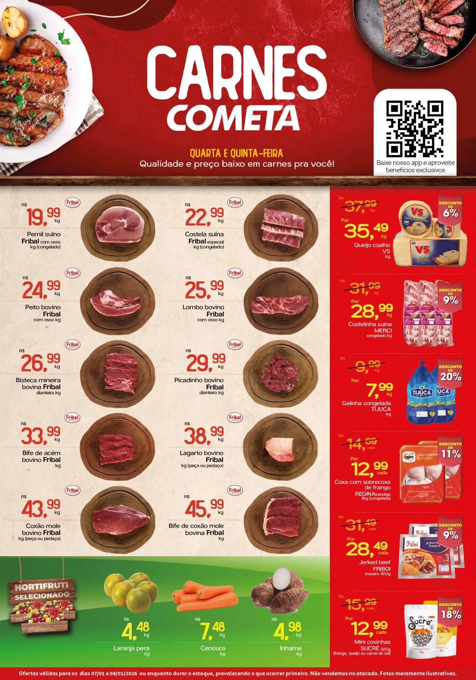 Cometa Supermercados Folheto - válido de 07.01.2026 | Página: 1 | Produtos: Inhame, Queijo, Carne, Frango