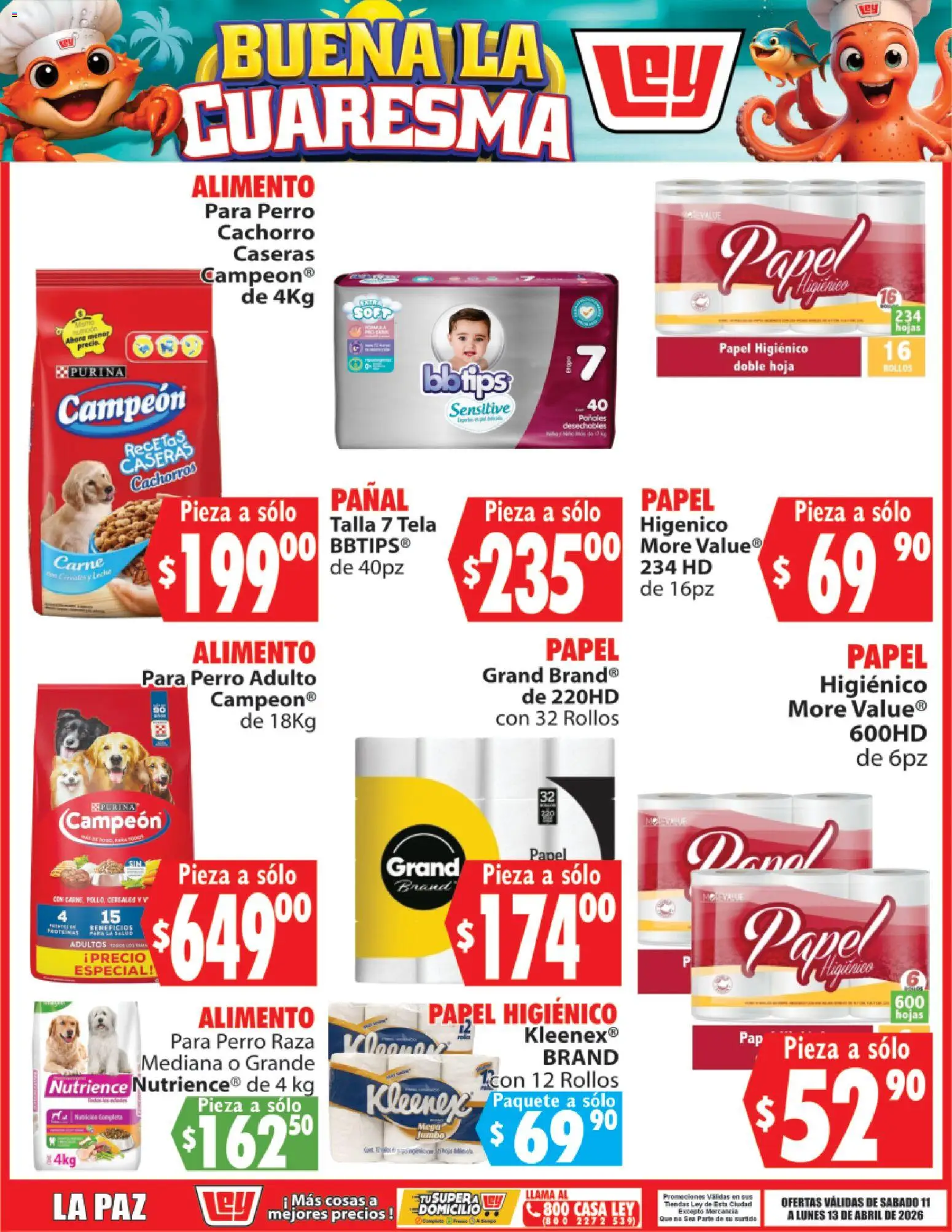 Nuevas ofertas de Casa Ley válidas en toda la República Mexicana desde el 11.04.2026. ¡Encuentra las mejores ofertas en Casa Ley folleto Buena la Cuaresma La Paz! | Página: 12 | Productos: Leche, Cereales, Papel higiénico