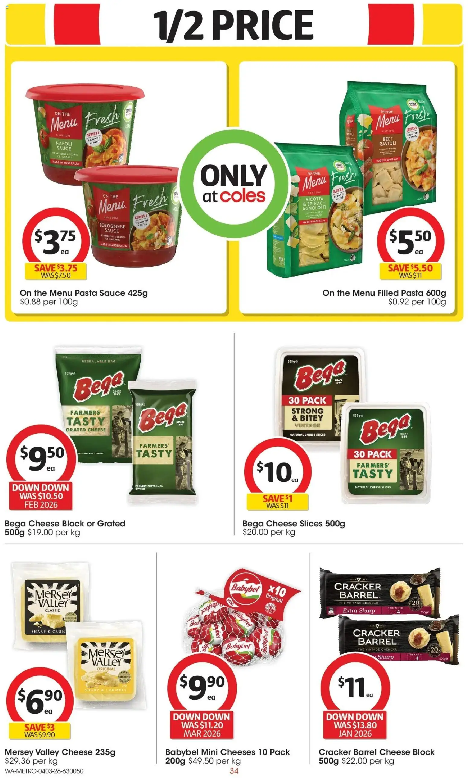Coles catalogue - valid from 04.03.2026 | Page: 34 | Products: Cheese, Beef, Pasta, Spinach