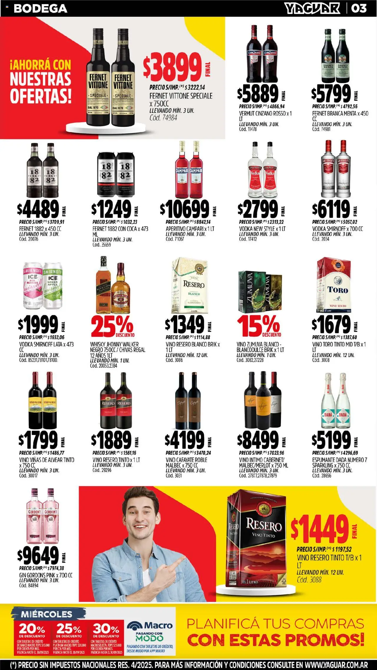 Yaguar - Neuquén │ válido desde el 15.09.2025 | Página: 4 | Productos: Vodka, Whisky, Banco, Vino