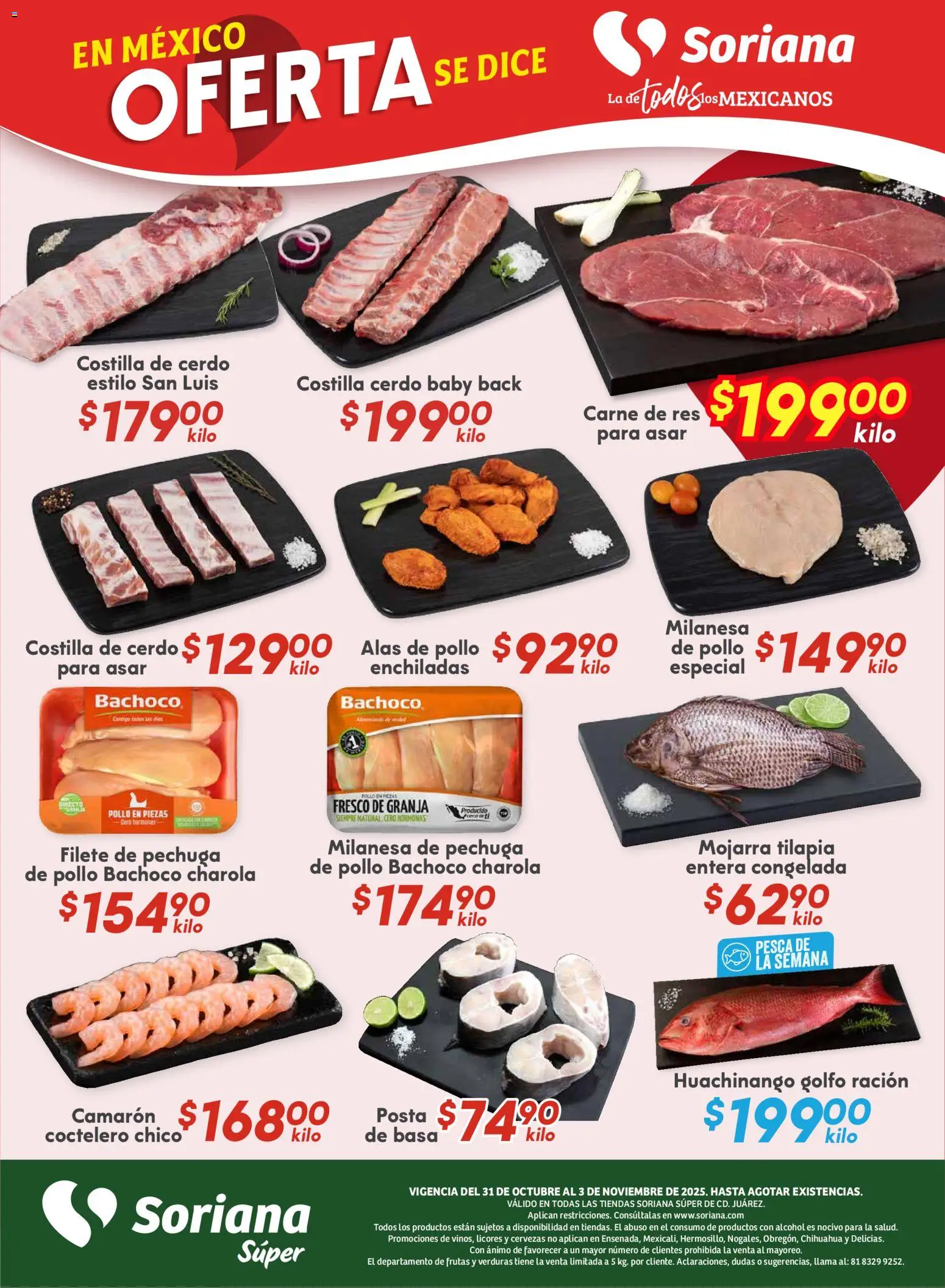 Nuevas ofertas de Soriana válidas en toda la República Mexicana desde el 31.10.2025. ¡Encuentra las mejores ofertas en Soriana - Fin de Semana Súper: Juárez! | Página: 4 | Productos: Pollo, Milanesa, Cerdo, Res
