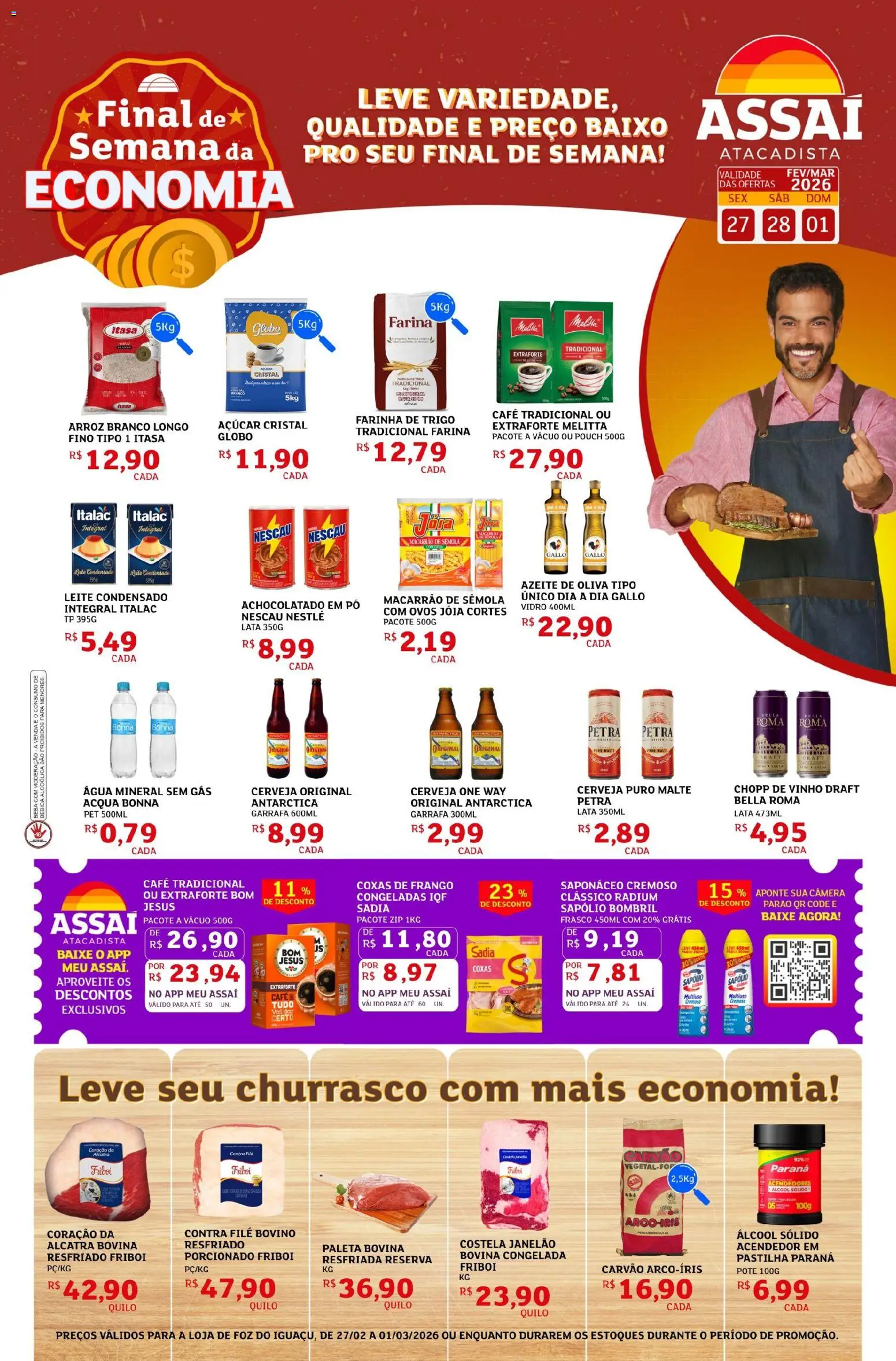 Assaí Atacadista Folheto - válido de 27.02.2026 | Página: 1 | Produtos: Nescau, Achocolatado, Açúcar, Frango