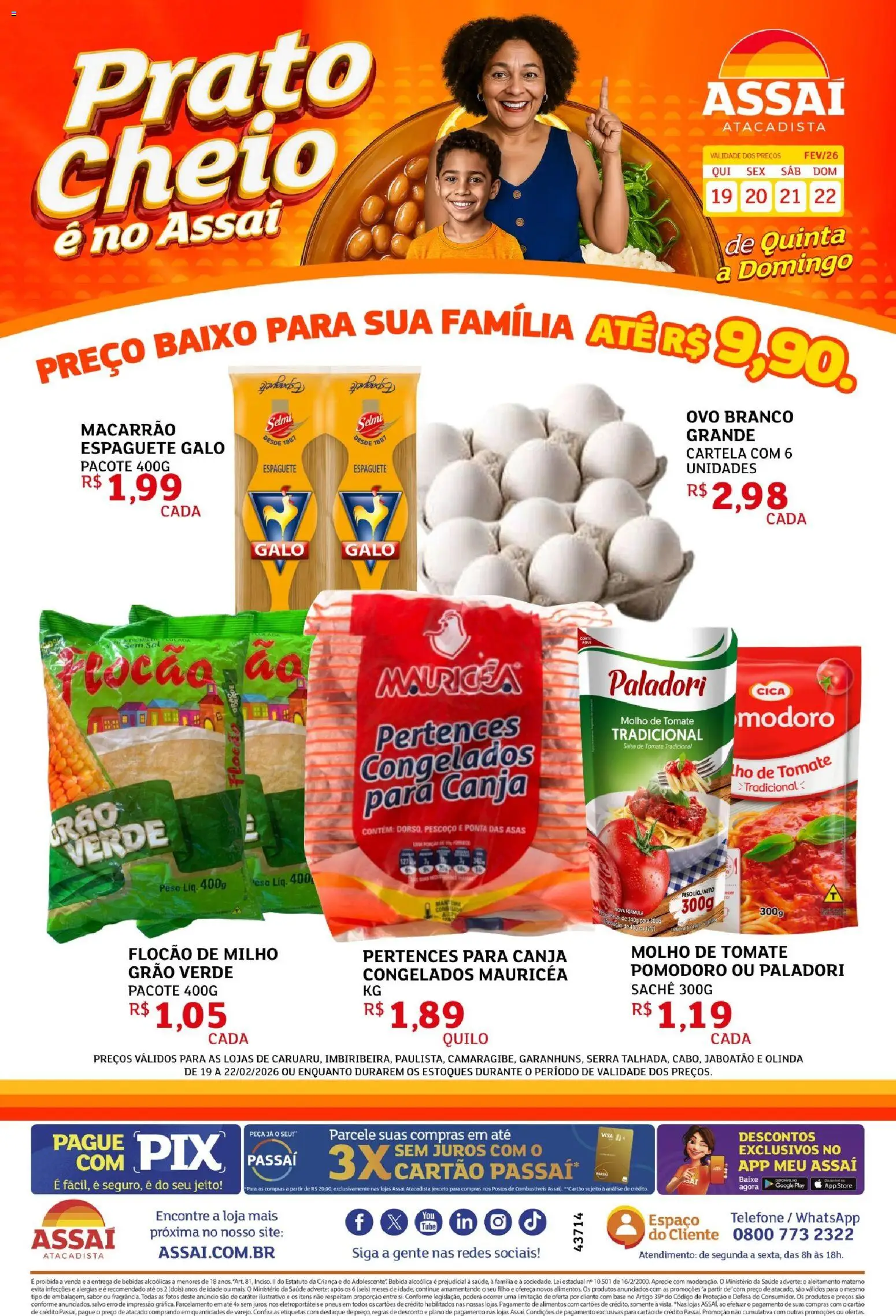 Assaí Atacadista Folheto - válido de 19.02.2026 | Página: 1 | Produtos: Molho de tomate, Pneus, Macarrão, Sal