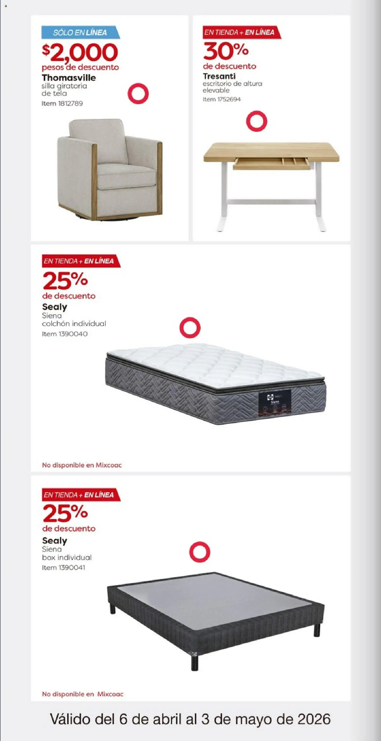 Nuevas ofertas de Costco válidas en toda la República Mexicana desde el 06.04.2026. ¡Encuentra las mejores ofertas en Costco catálogo! | Página: 22 | Productos: Silla, Colchón, Escritorio