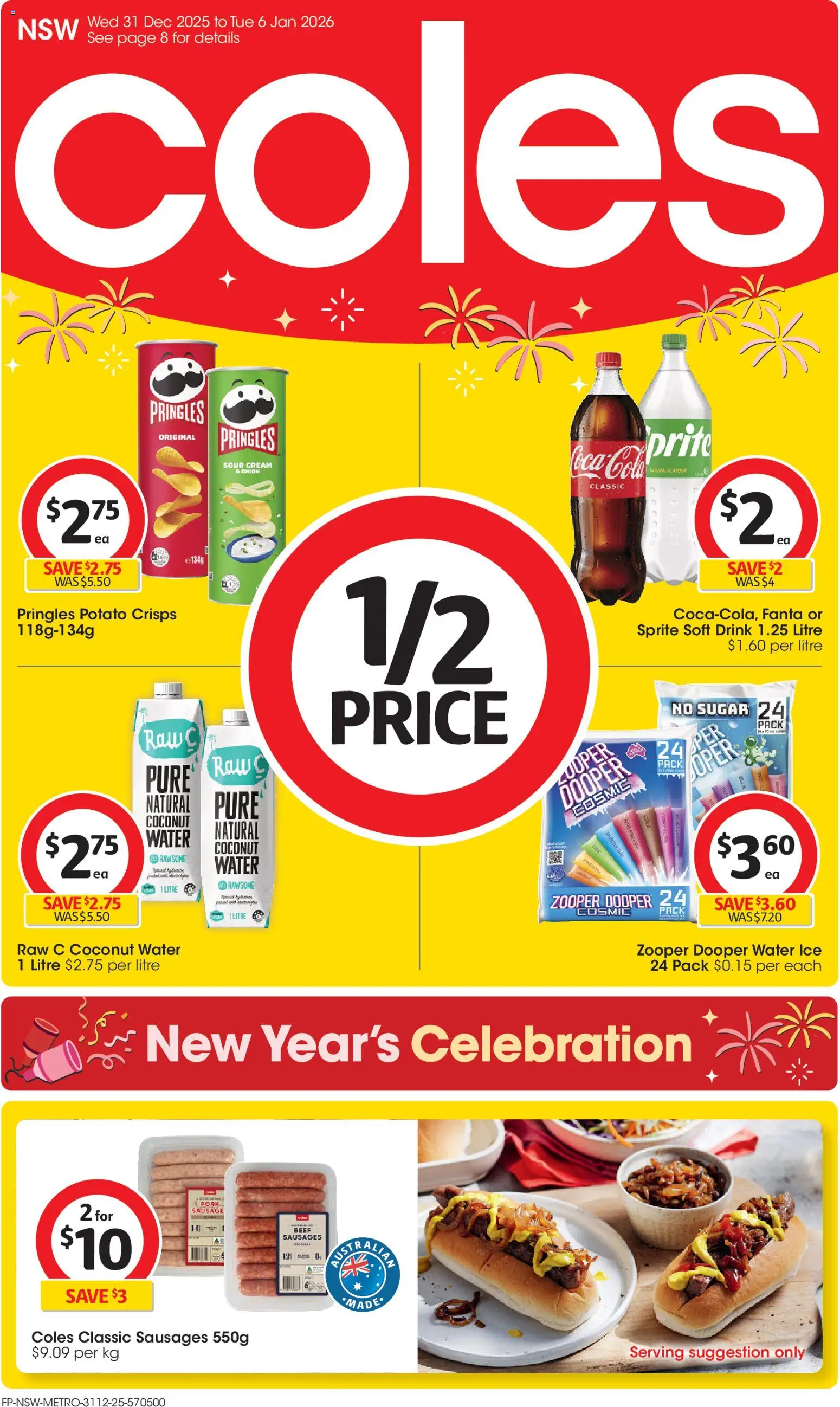 Coles catalogue - valid from 31.12.2025 | Page: 1 | Products: Pork, Water, Sausage, Raspberry