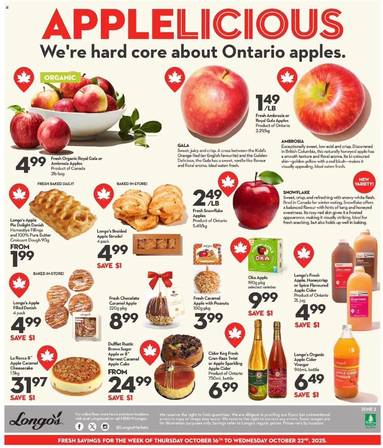 Longo's flyer valid from 16.10.2025 | Page: 2 | Products: Bag, Butter, Chocolate, Apples