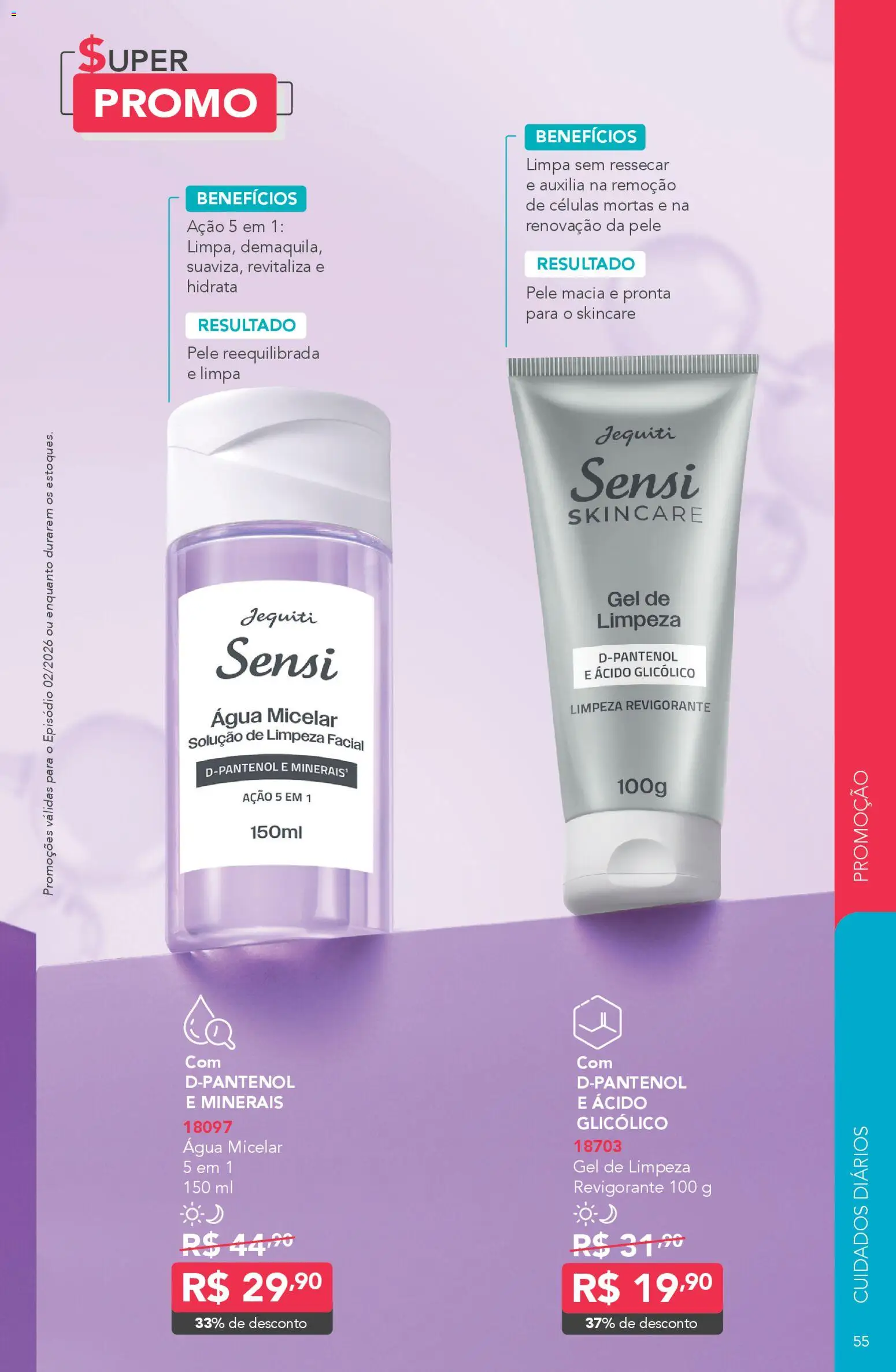 Jequiti Folheto - válido de 30.01.2026 | Página: 55 | Produtos: Água micelar, Gel de limpeza