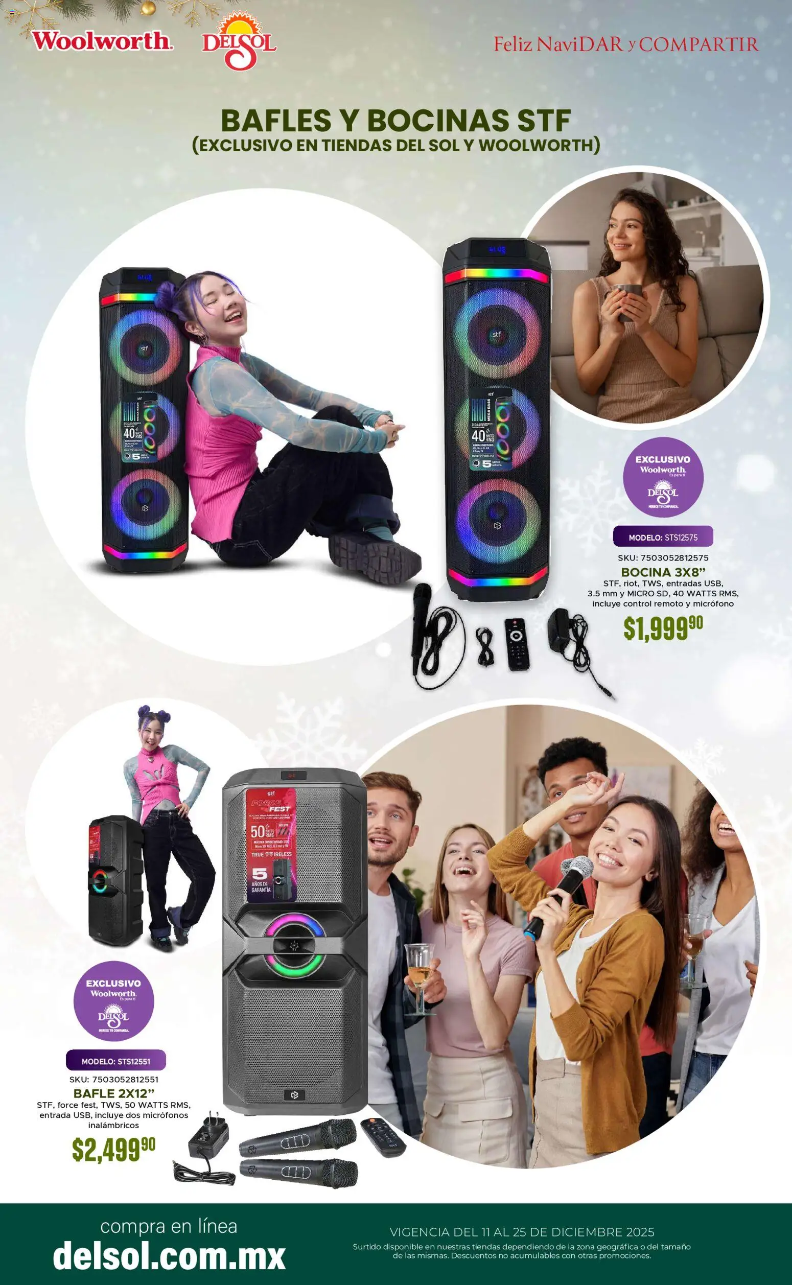 Nuevas ofertas de Del Sol y Woolworth válidas en toda la República Mexicana desde el 11.12.2025. ¡Encuentra las mejores ofertas en Del Sol y Woolworth catálogo! | Página: 19 | Productos: Control remoto, Micrófono, Bocina