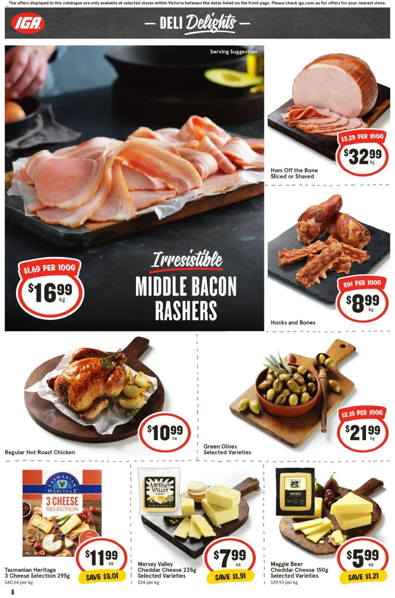 IGA catalogue - valid from 06.08.2025 | Page: 9 | Products: Bacon, Cheese, Beer, Olives