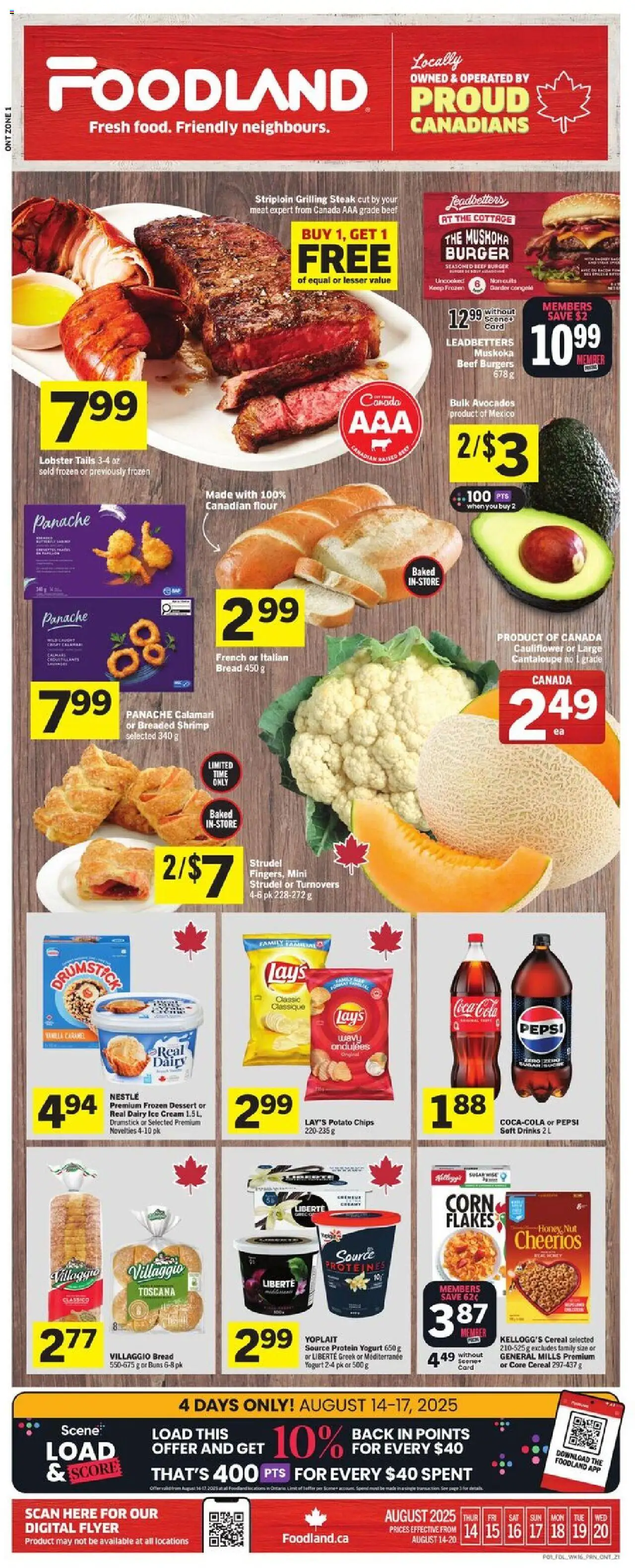 Foodland flyer valid from 14.08.2025 | Page: 1 | Products: Beef, Chips, Flakes, Yogurt